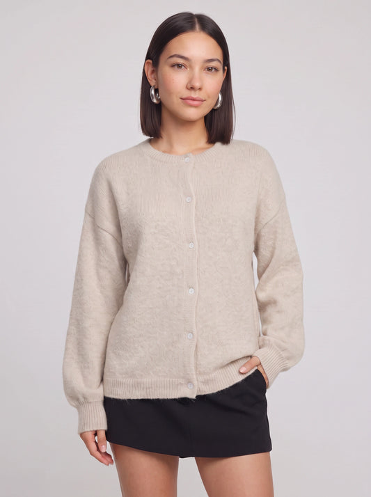 Cassini Crew Neck Button-Front Cardigan – Soft Knit Women Ribbed Lightweight Layering Classic Cardigan