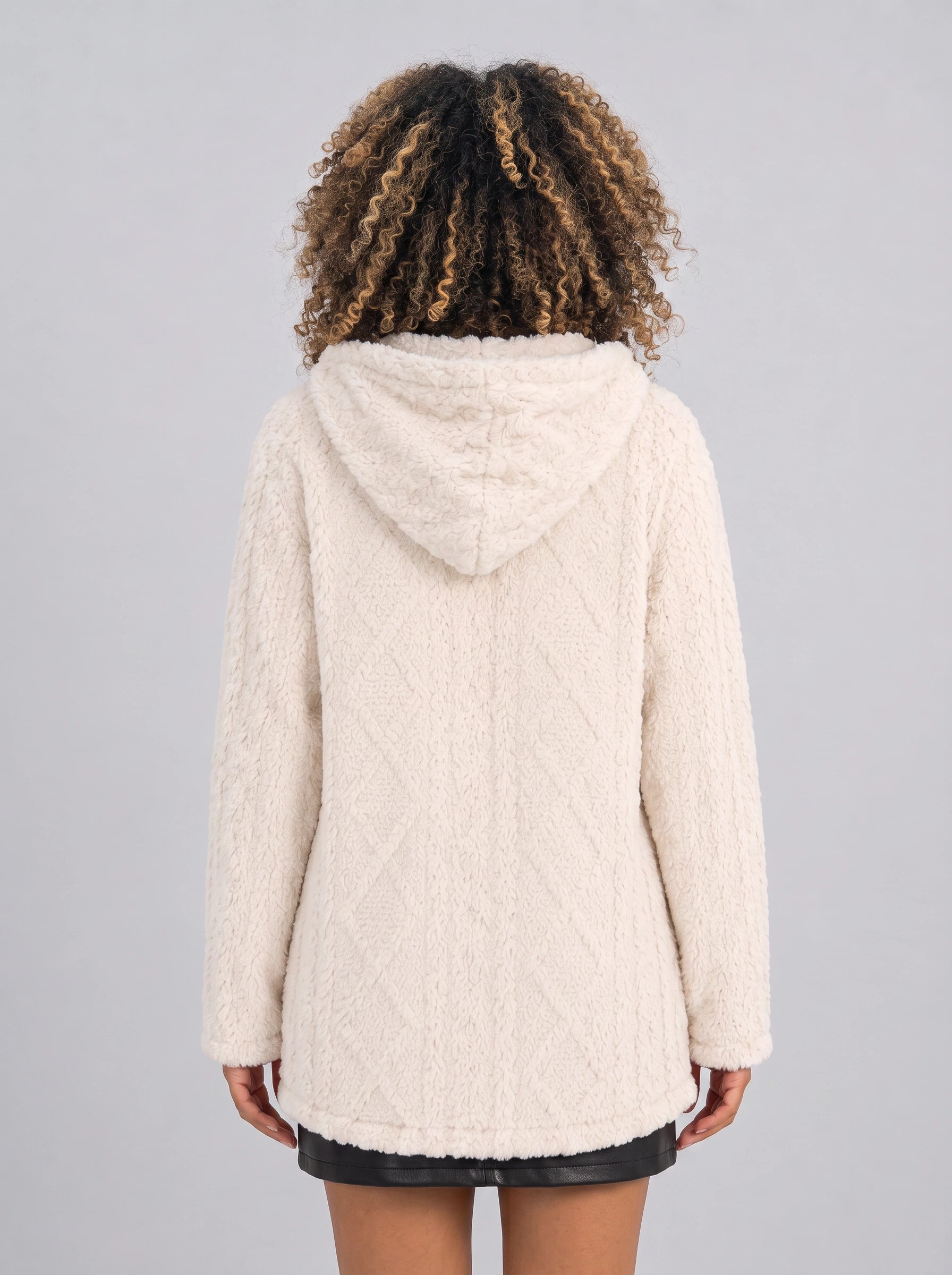 Bouclett Oversized Hooded Teddy Cardigan – Women Button-Front Fleece Jacket Longline Hoody Plush Outerwear