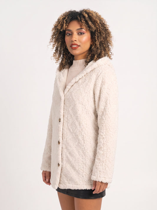 Bouclett Oversized Hooded Teddy Cardigan – Women Button-Front Fleece Jacket Longline Hoody Plush Outerwear