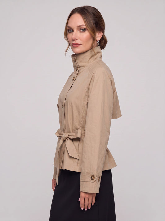 Cintura Cropped Trench Jacket – Women Belted Double Breasted Short Coat Summer Lightweight Outerwear