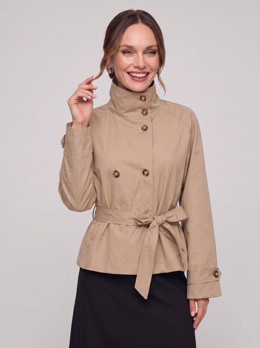 Cintura Cropped Trench Jacket – Women Belted Double Breasted Short Coat Summer Lightweight Outerwear