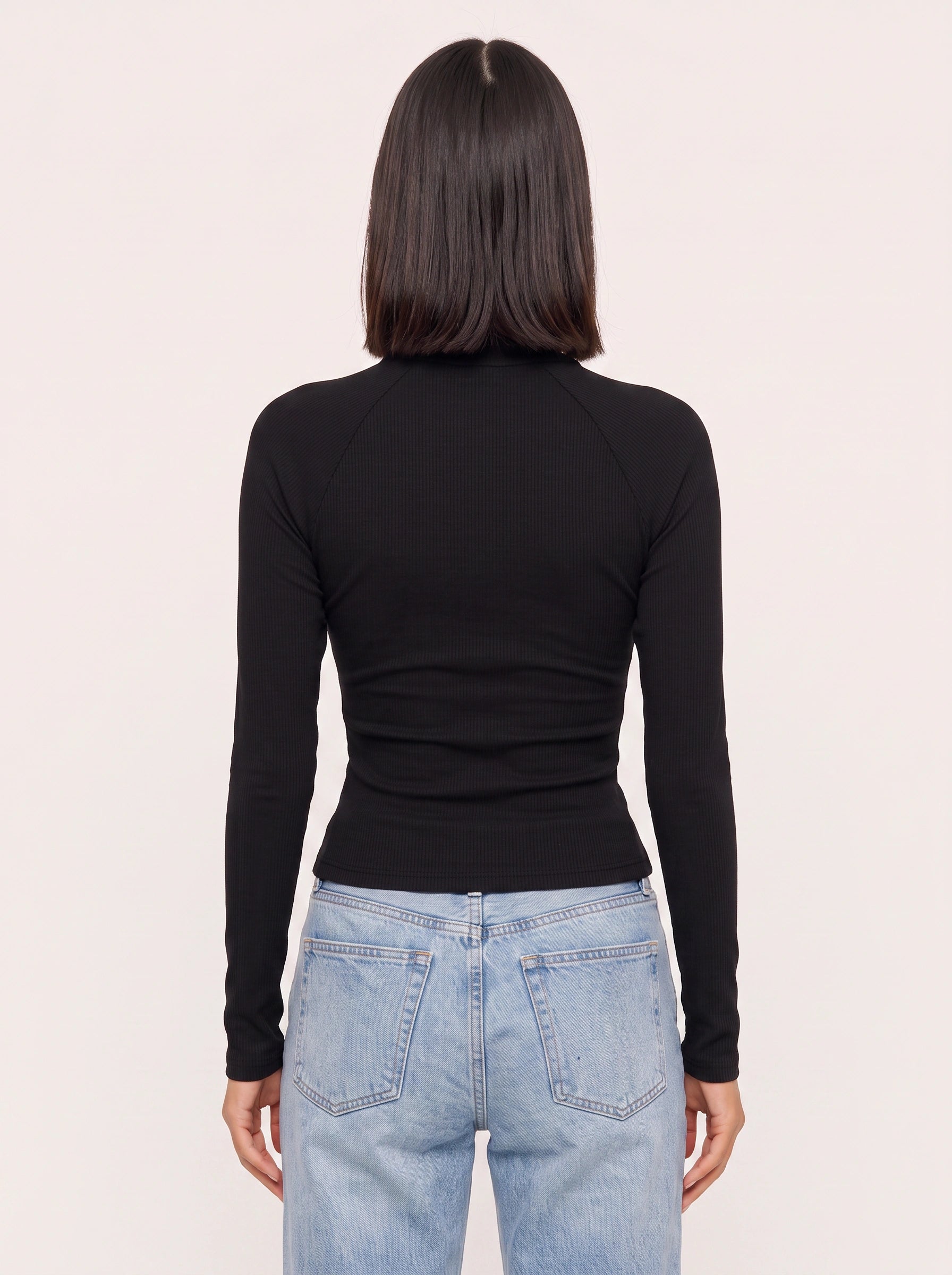 Costella Ribbed Half-Zip Crop Top – Women Long Sleeve High Neck Mock Neck Fitted Crop Top