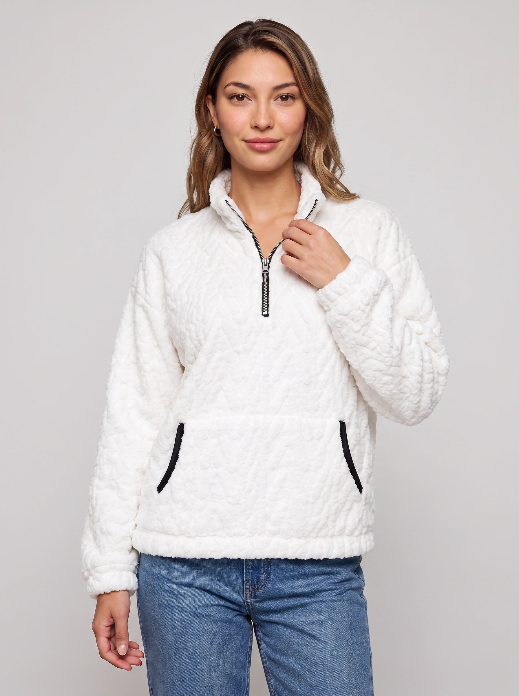 Frostlyn Sherpa Fleece Half-Zip Pullover – Oversized Plush Teddy Fleece Women Casual Loungewear Jacket
