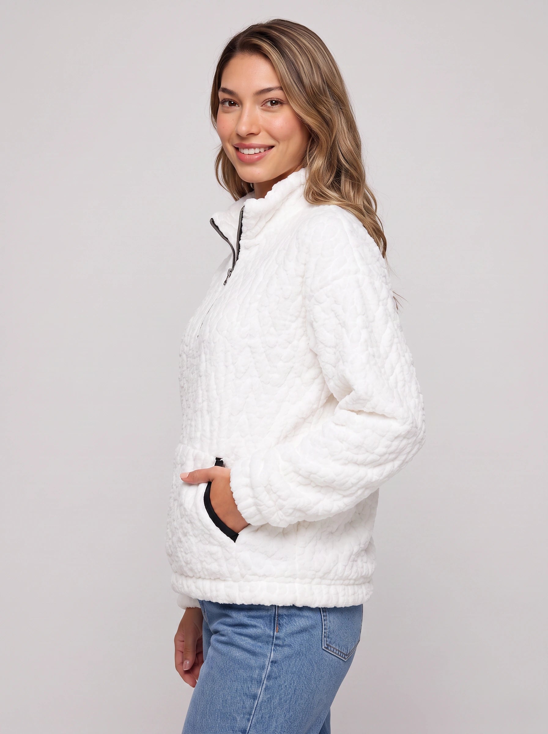 Frostlyn Sherpa Fleece Half-Zip Pullover – Oversized Plush Teddy Fleece Women Casual Loungewear Jacket