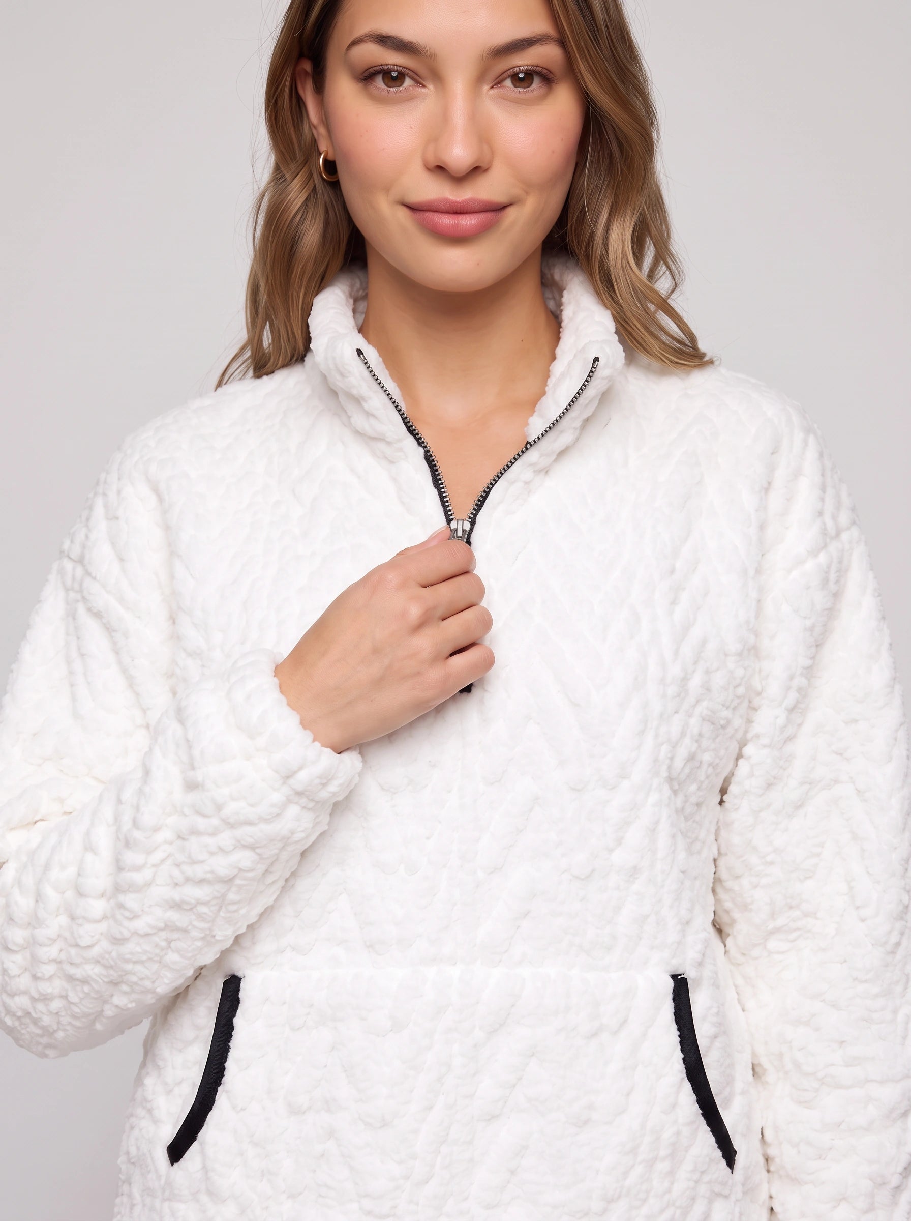 Frostlyn Sherpa Fleece Half-Zip Pullover – Oversized Plush Teddy Fleece Women Casual Loungewear Jacket