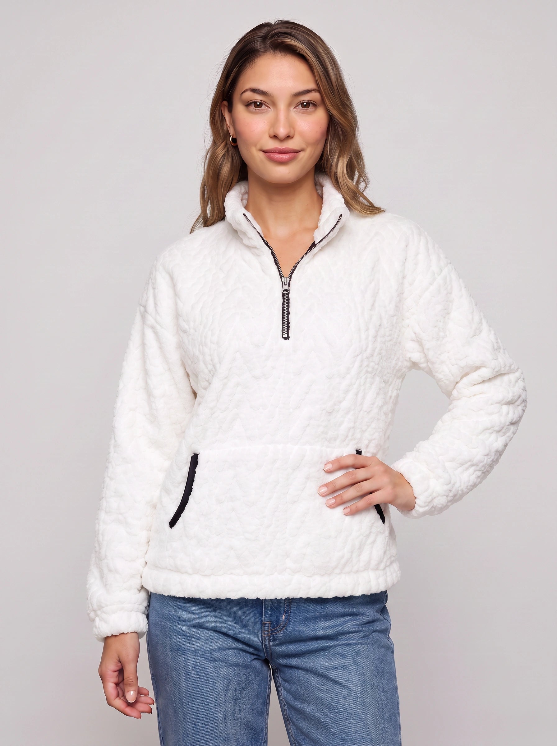 Frostlyn Sherpa Fleece Half-Zip Pullover – Oversized Plush Teddy Fleece Women Casual Loungewear Jacket