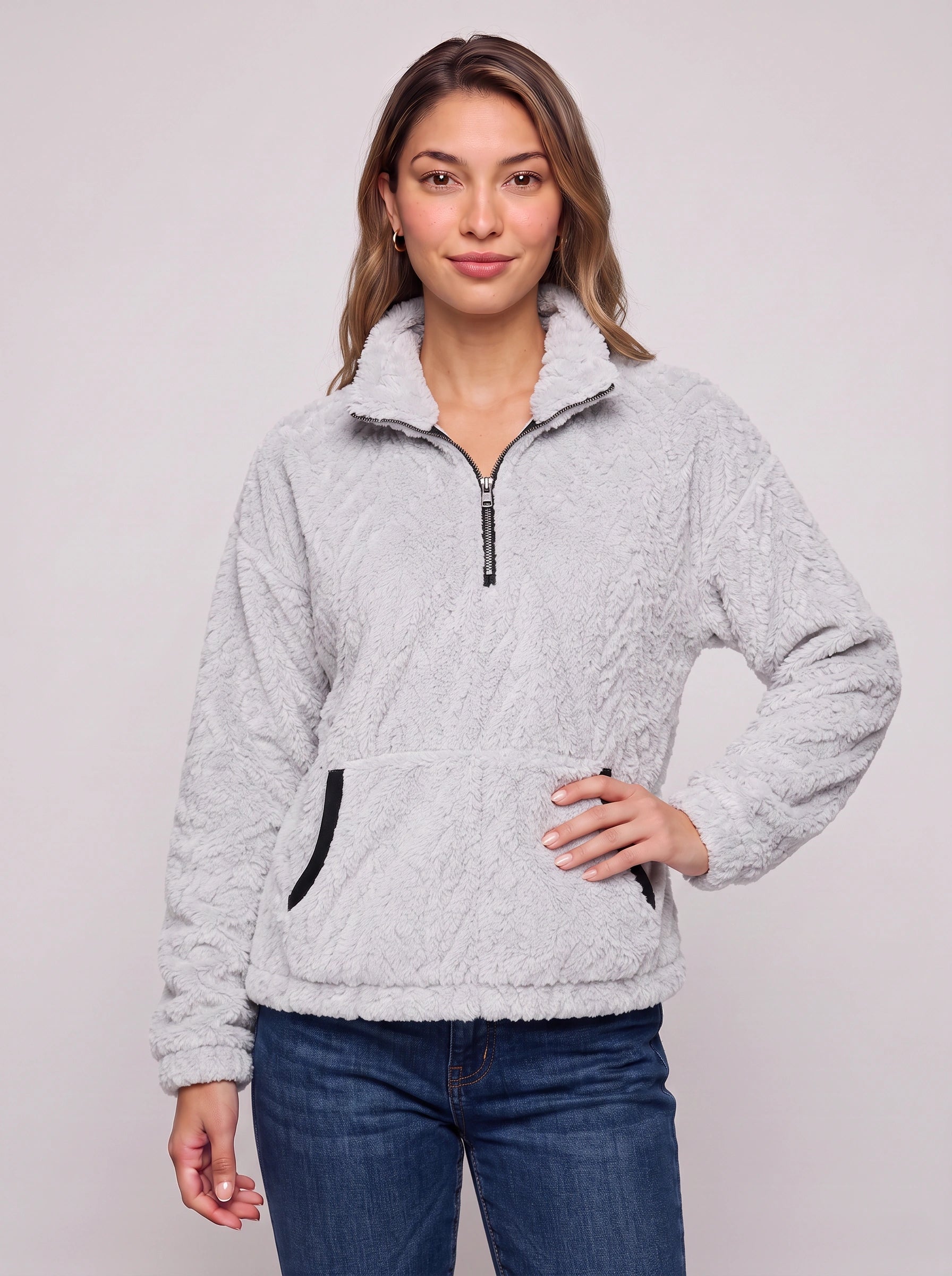 Frostlyn Sherpa Fleece Half-Zip Pullover – Oversized Plush Teddy Fleece Women Casual Loungewear Jacket