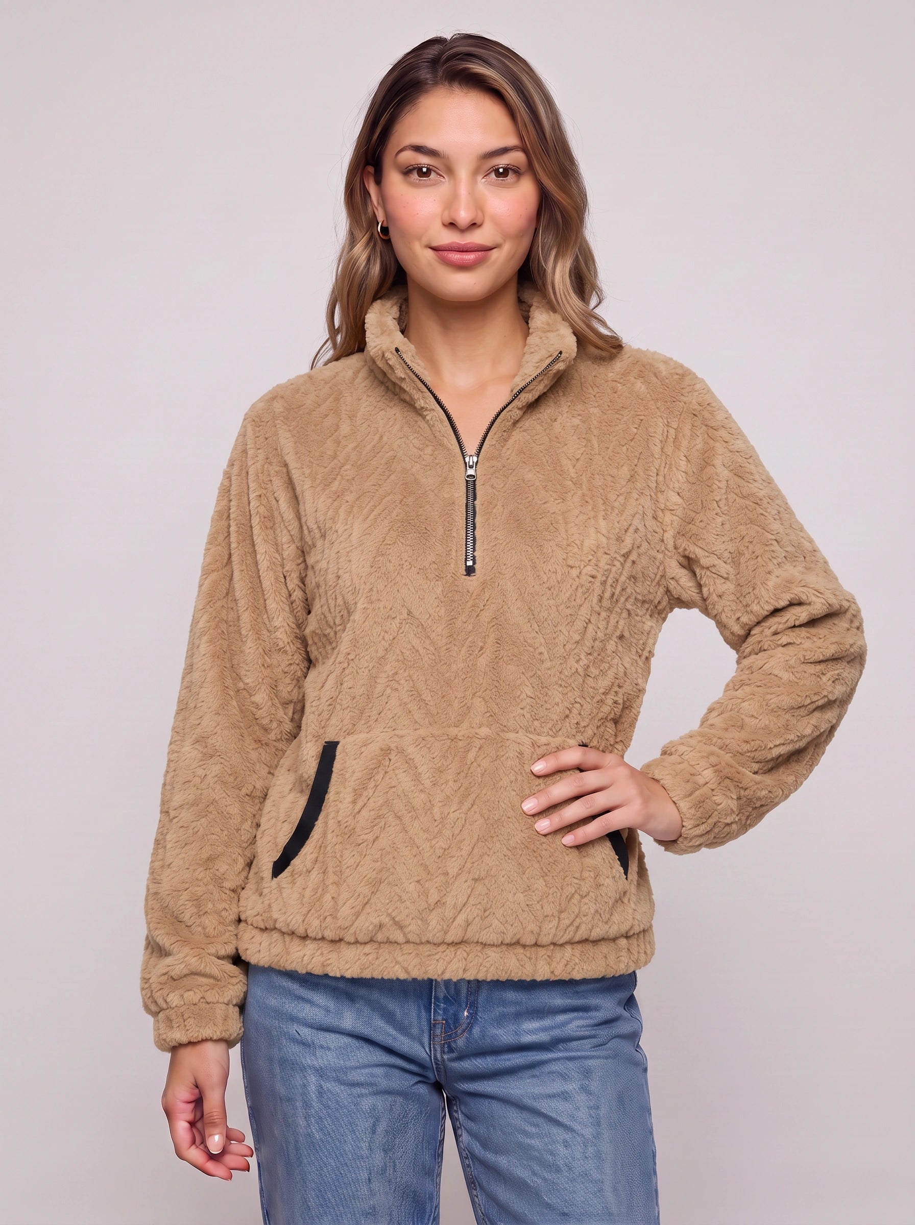Frostlyn Sherpa Fleece Half-Zip Pullover – Oversized Plush Teddy Fleece Women Casual Loungewear Jacket