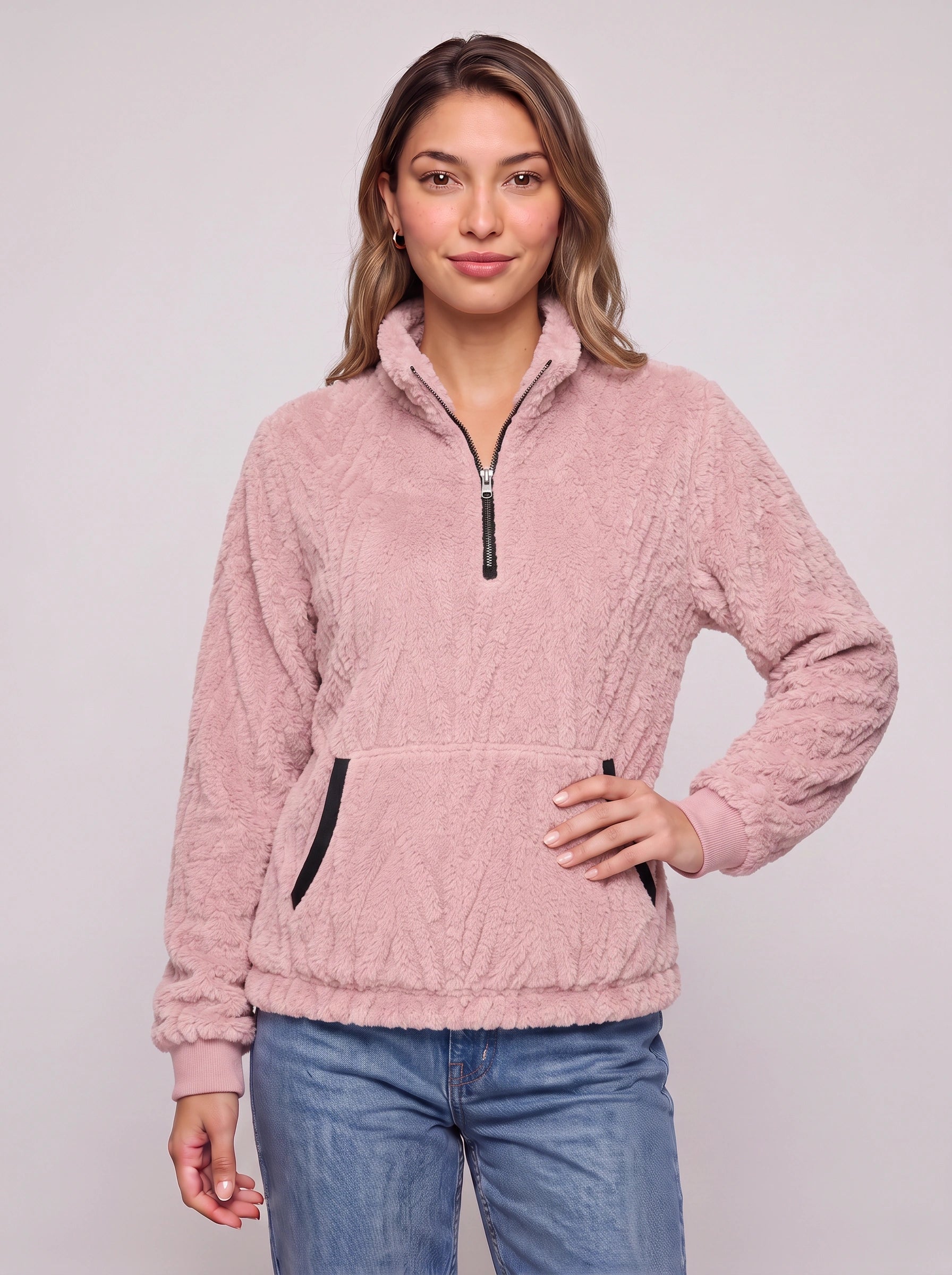Frostlyn Sherpa Fleece Half-Zip Pullover – Oversized Plush Teddy Fleece Women Casual Loungewear Jacket