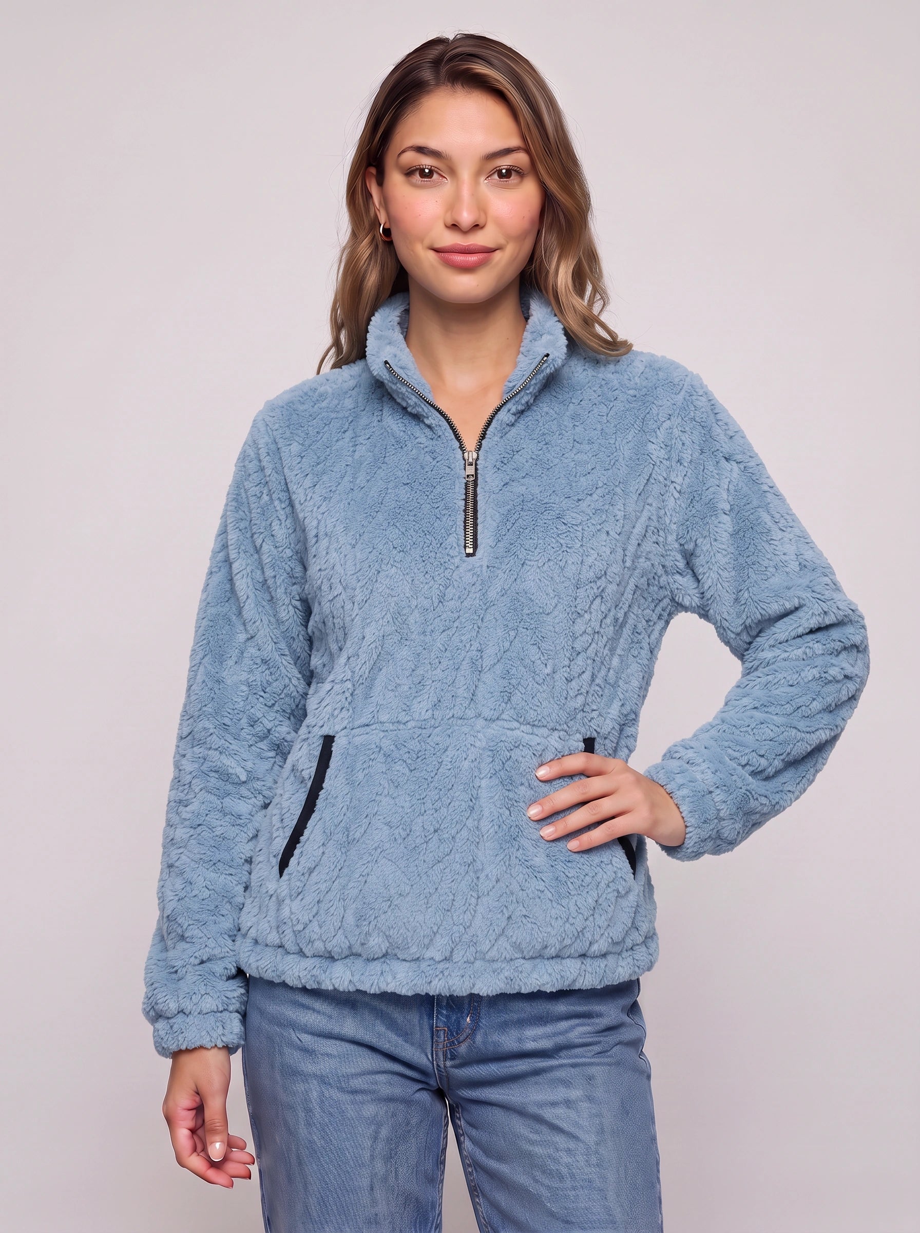 Frostlyn Sherpa Fleece Half-Zip Pullover – Oversized Plush Teddy Fleece Women Casual Loungewear Jacket
