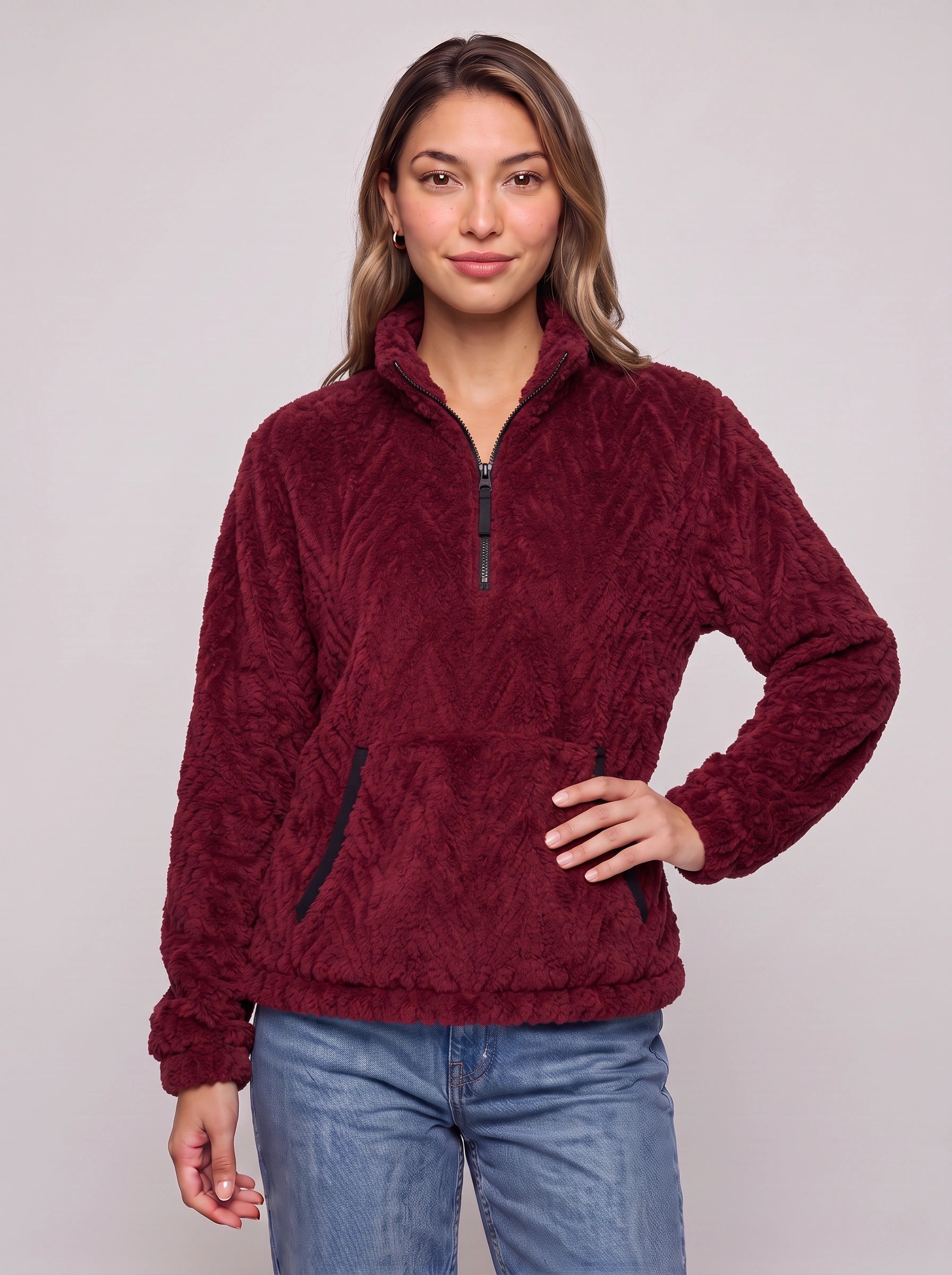 Frostlyn Sherpa Fleece Half-Zip Pullover – Oversized Plush Teddy Fleece Women Casual Loungewear Jacket