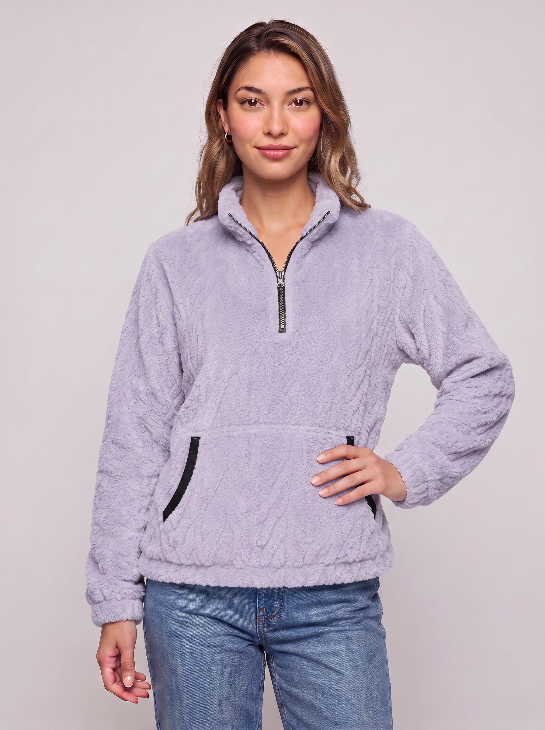 Frostlyn Sherpa Fleece Half-Zip Pullover – Oversized Plush Teddy Fleece Women Casual Loungewear Jacket
