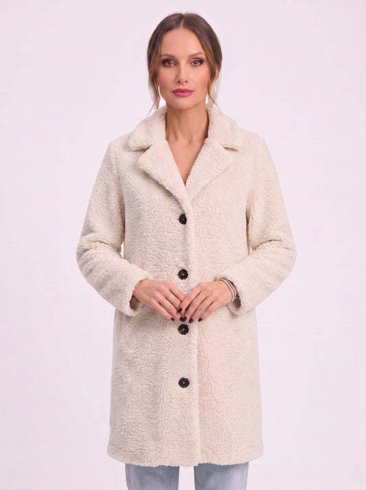 Bouclétte Longline Teddy Coat – Women Button Front Shearling Sherpa Fleece Jacket Longline Coat