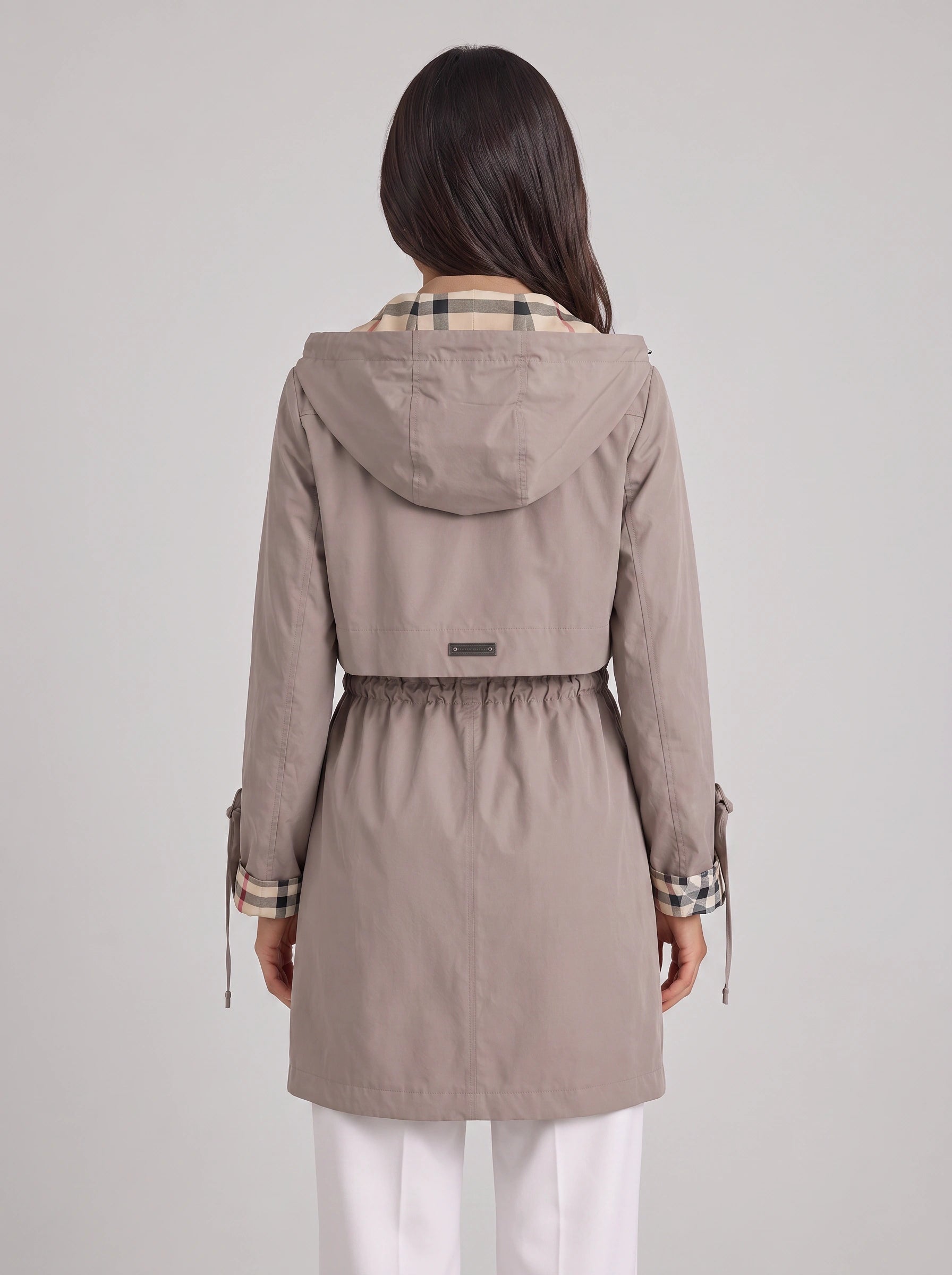 Checkrim Hooded Longline Parka – Lightweight Zip Up Jacket Women Casual Outdoor Trench Coat