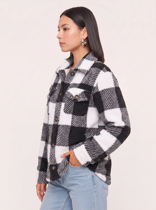 Grafton Oversized Plaid Shacket  – Women Sherpa Fleece Button-Up Winter Jacket Casual Streetwear Coat