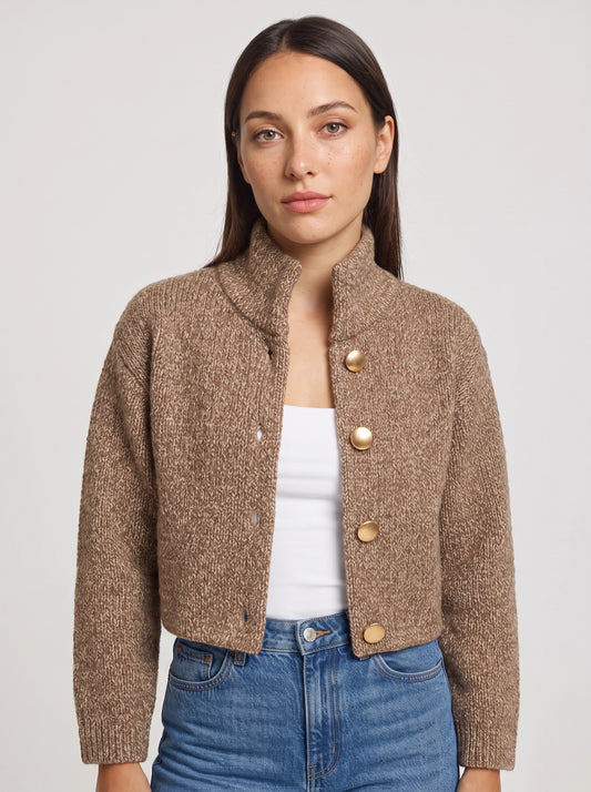 Josephine Textured Knit Crop Jacket – Cropped Wool Cardigan Women Button Up Chunky Cable Knit Cardigan