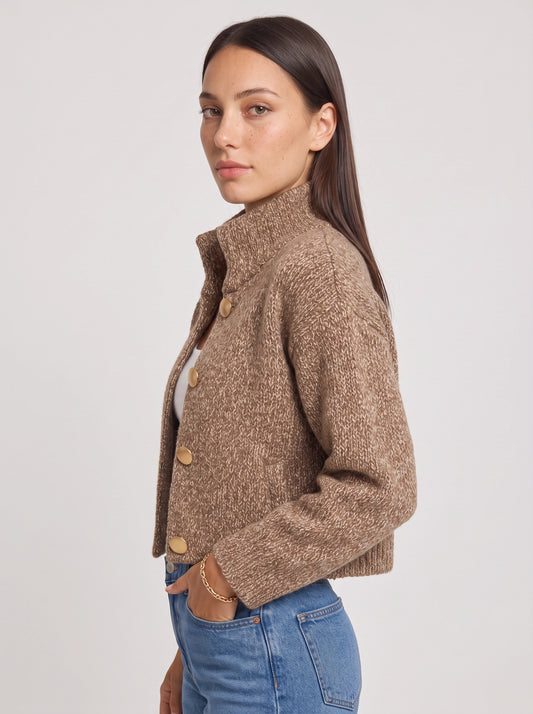 Josephine Textured Knit Crop Jacket – Cropped Wool Cardigan Women Button Up Chunky Cable Knit Cardigan