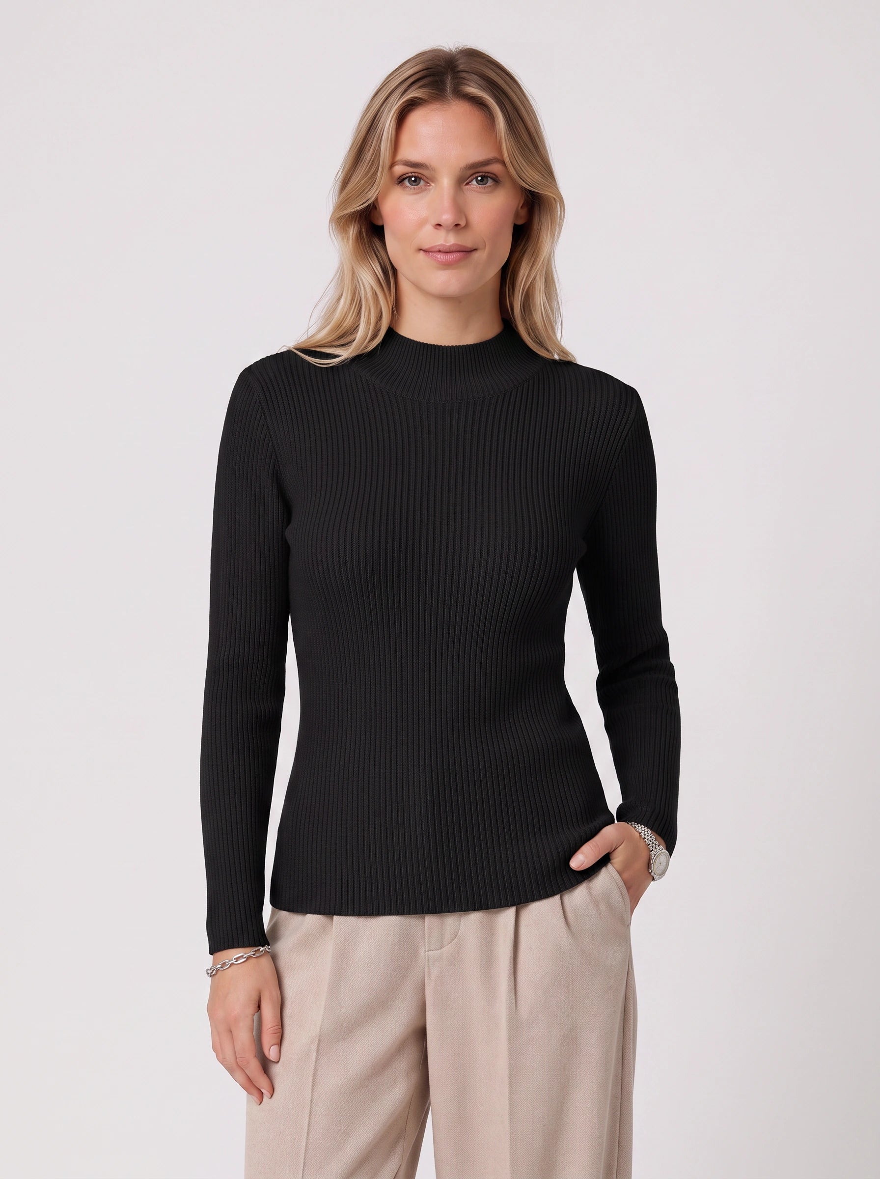 Costine Ribbed Mock Neck Long Sleeve Top – Women Fitted Knit Sweater Winter Casual Layering Shirt