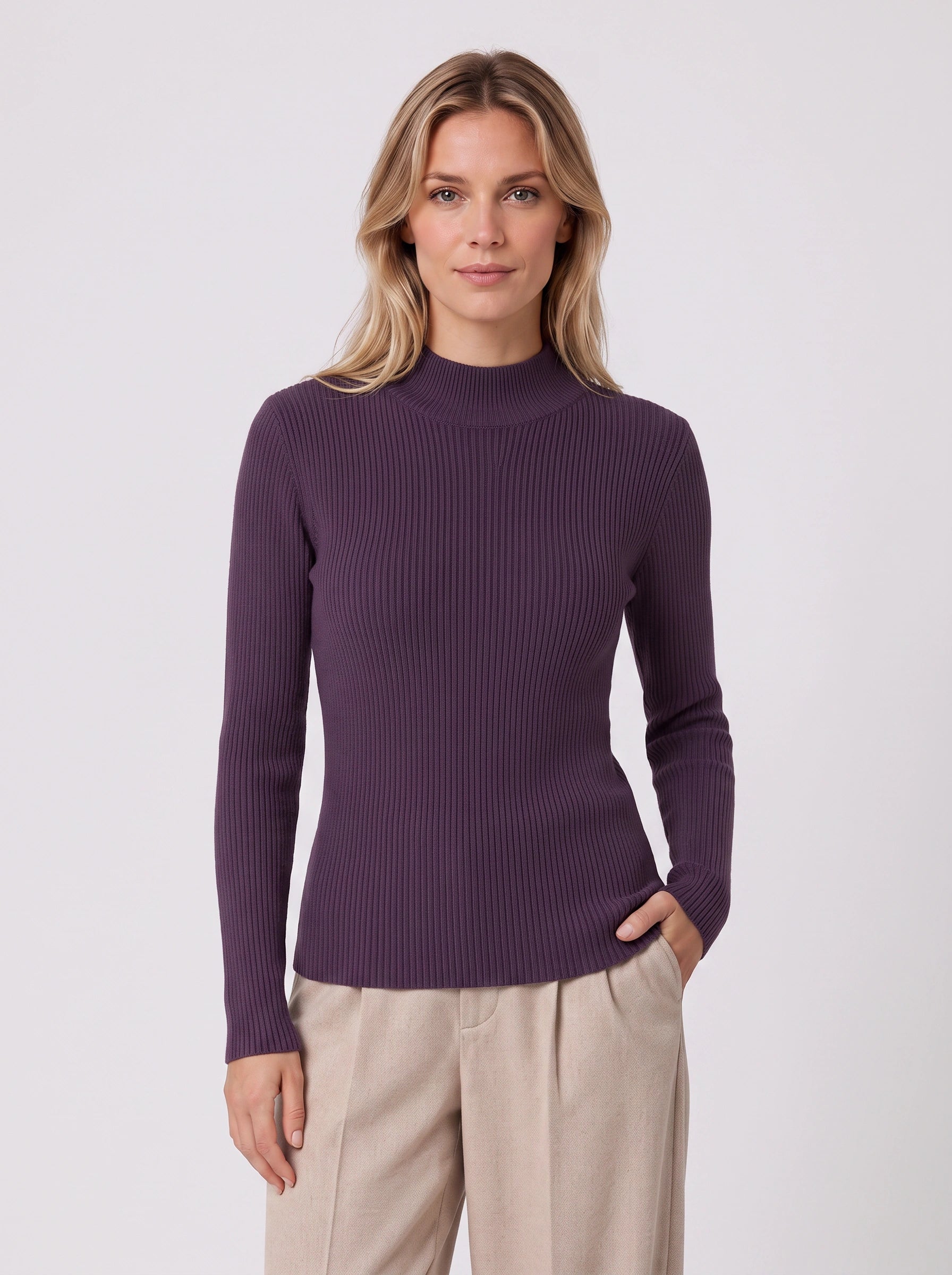 Costine Ribbed Mock Neck Long Sleeve Top – Women Fitted Knit Sweater Winter Casual Layering Shirt