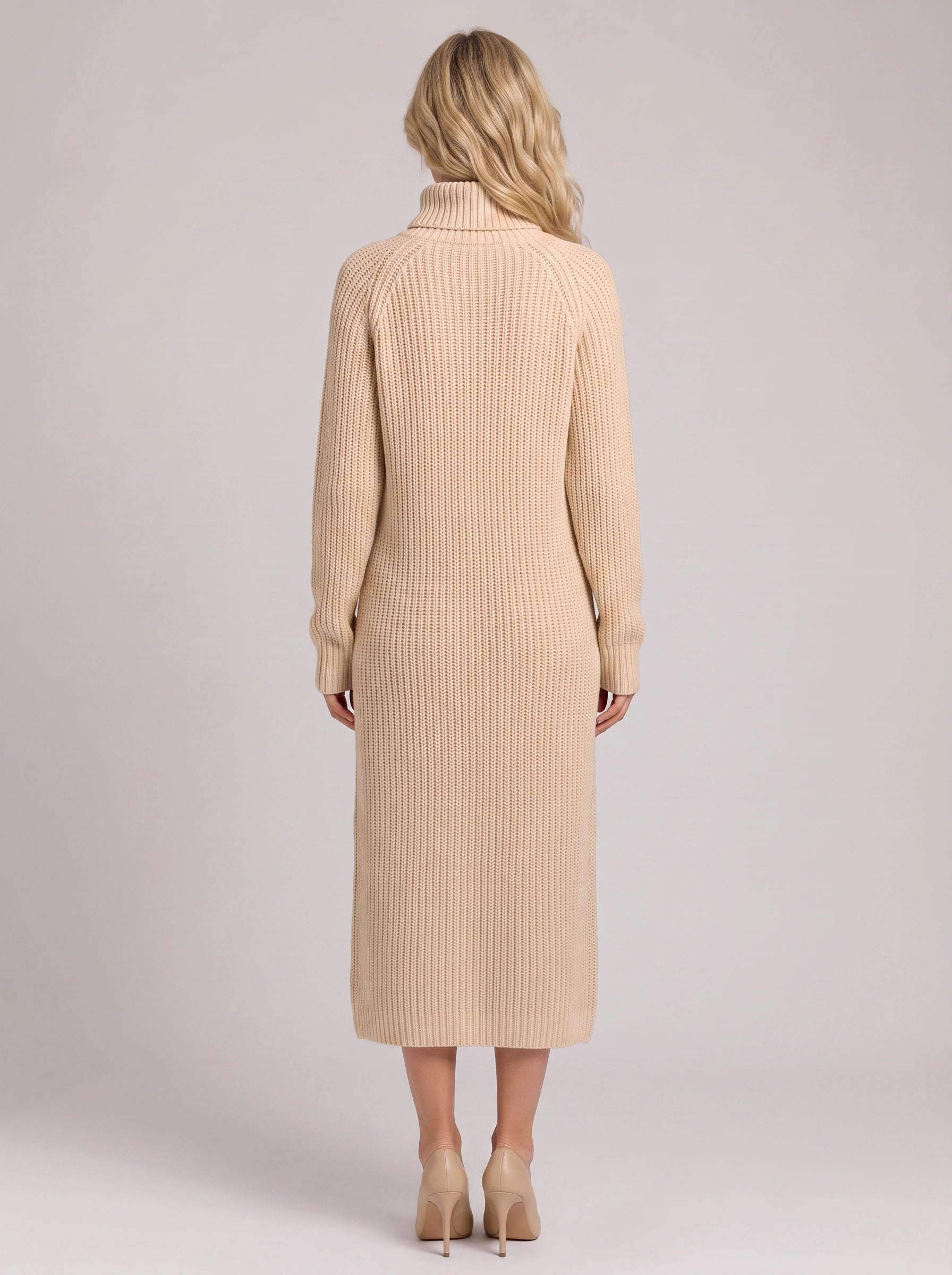 Ridglea Ribbed Turtleneck Midi Dress – Knit Sweater Women Business Casual Bodycon Winter Midi Dress