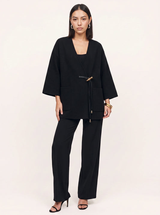 Kordza Kimono Wrap Longline Jacket – Belted Women Winter Casual Oversized Knit Cape Coat Lounge