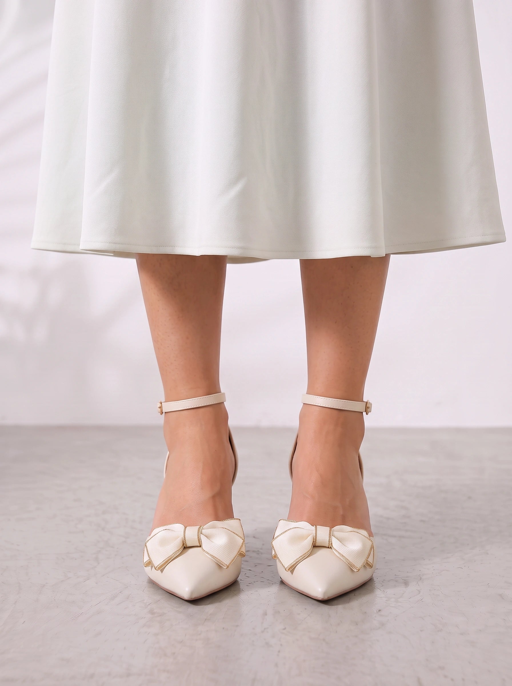 Navette Pointed Toe Kitten Heels – Bow Women Ankle Strap Dress Wedding Guest Party Formal Pump Heels