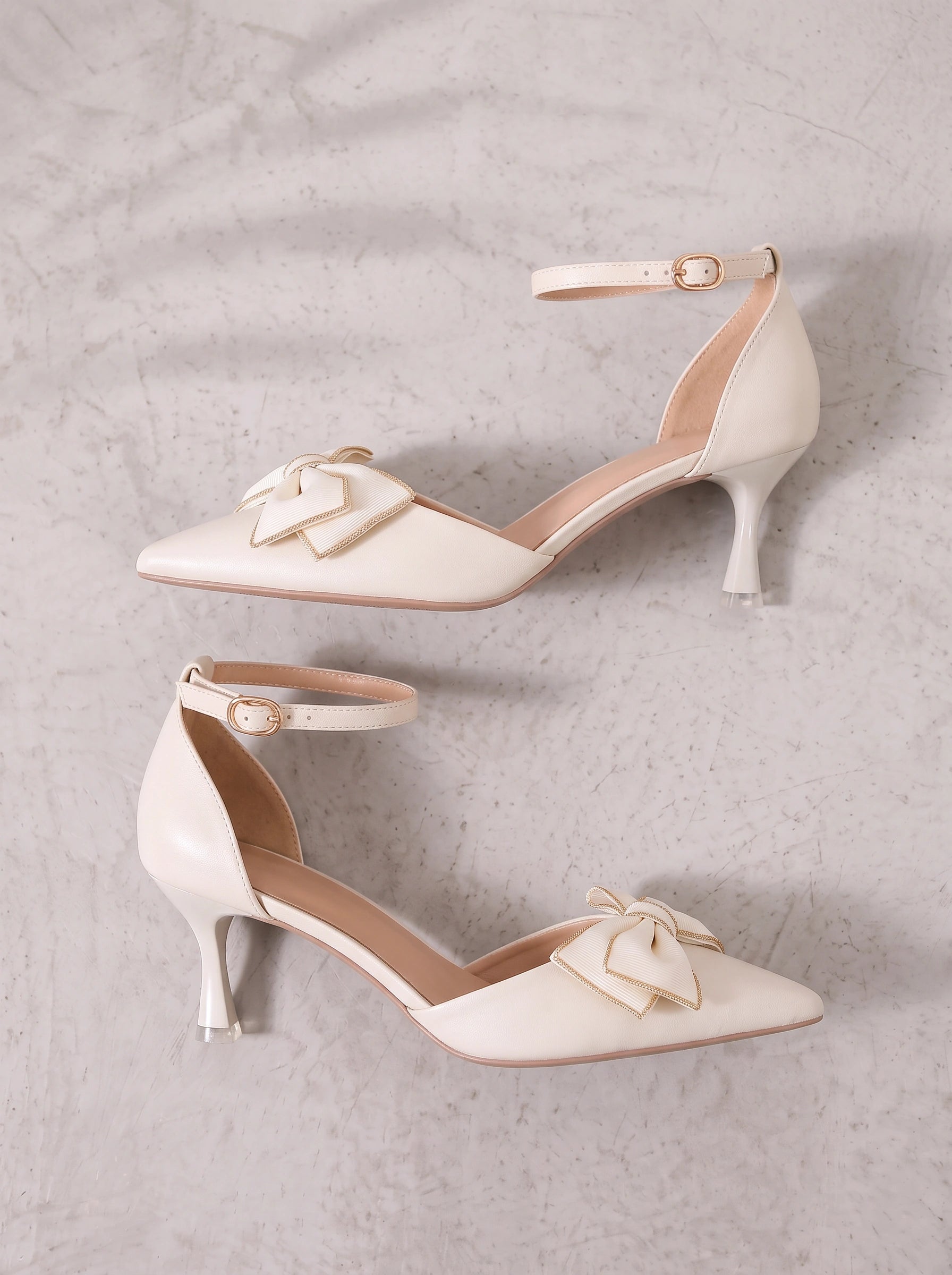 Navette Pointed Toe Kitten Heels – Bow Women Ankle Strap Dress Wedding Guest Party Formal Pump Heels