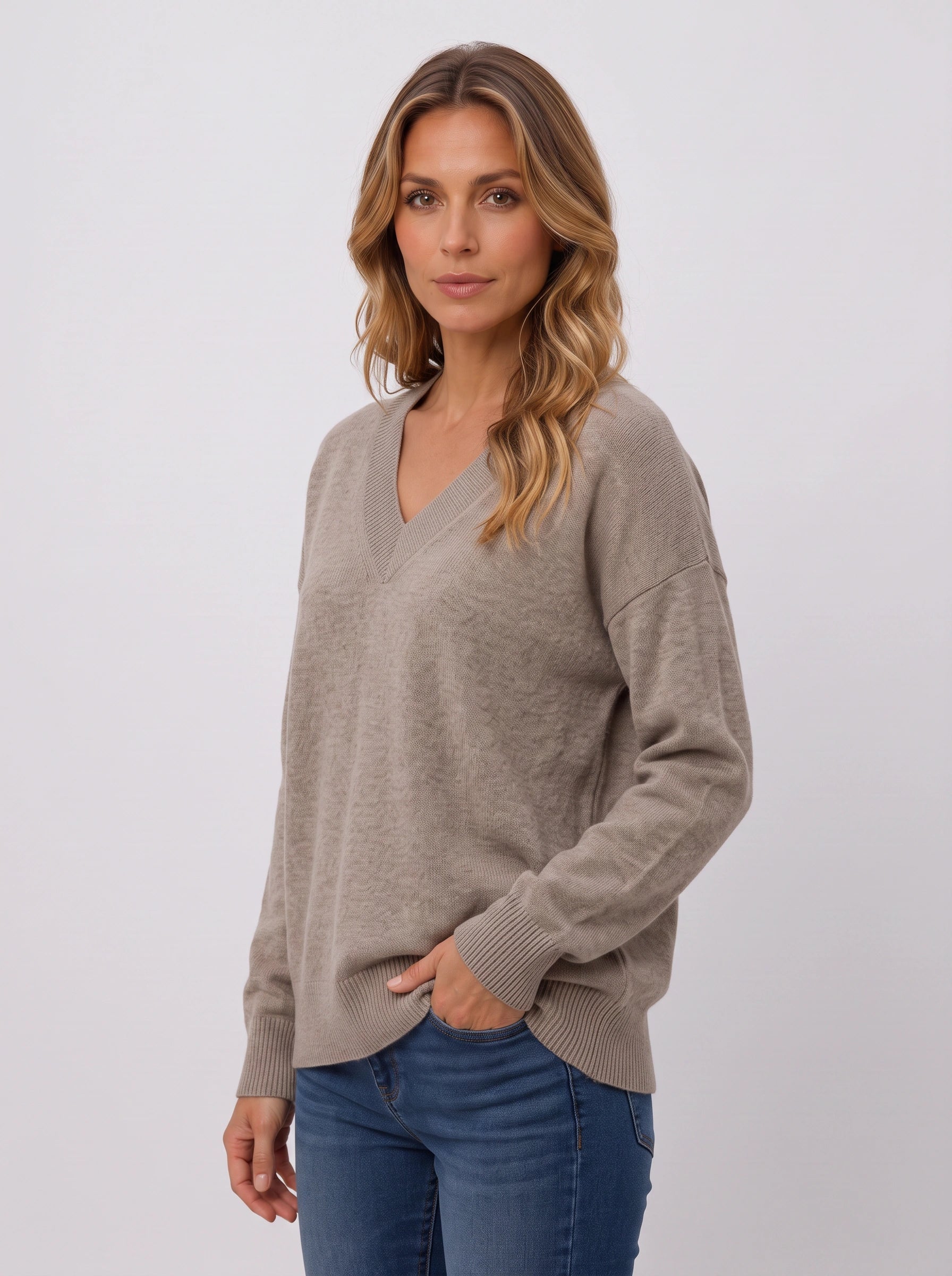 Costara V-Neck Knit Jumper – Ribbed Trim Women Casual Oversized Lightweight Summer Pullover Sweater