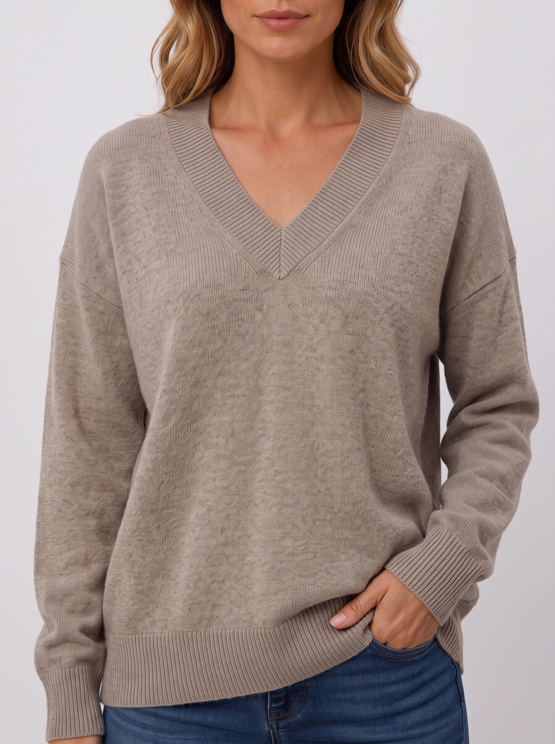 Costara V-Neck Knit Jumper – Ribbed Trim Women Casual Oversized Lightweight Summer Pullover Sweater
