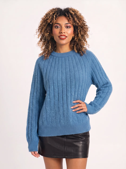Cablena Classic Cable Knit Sweater – Women Crew Neck Knit Sweater Casual Oversized Pullover Top