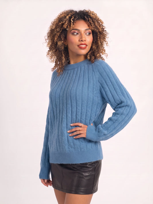 Cablena Classic Cable Knit Sweater – Women Crew Neck Knit Sweater Casual Oversized Pullover Top
