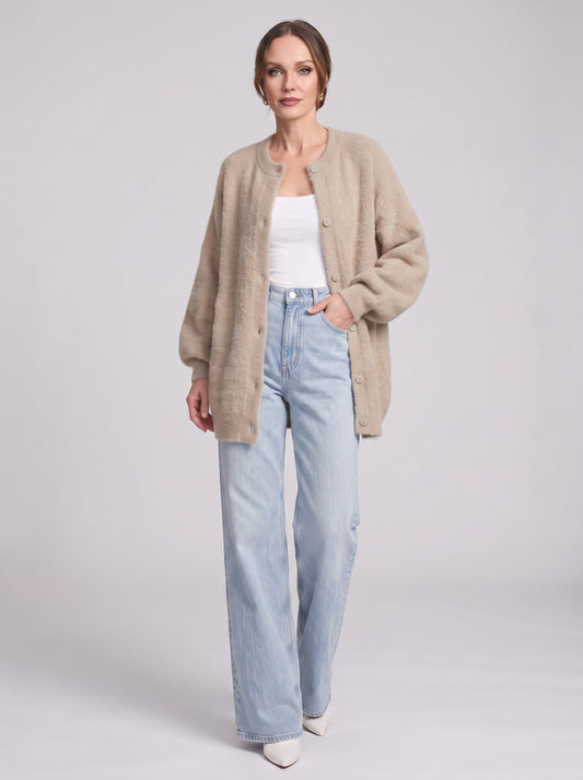 Gordes Oversized Wool Cardigan – Chunky Cardigan Sweater Women Longline Button Front Knit Cardigan