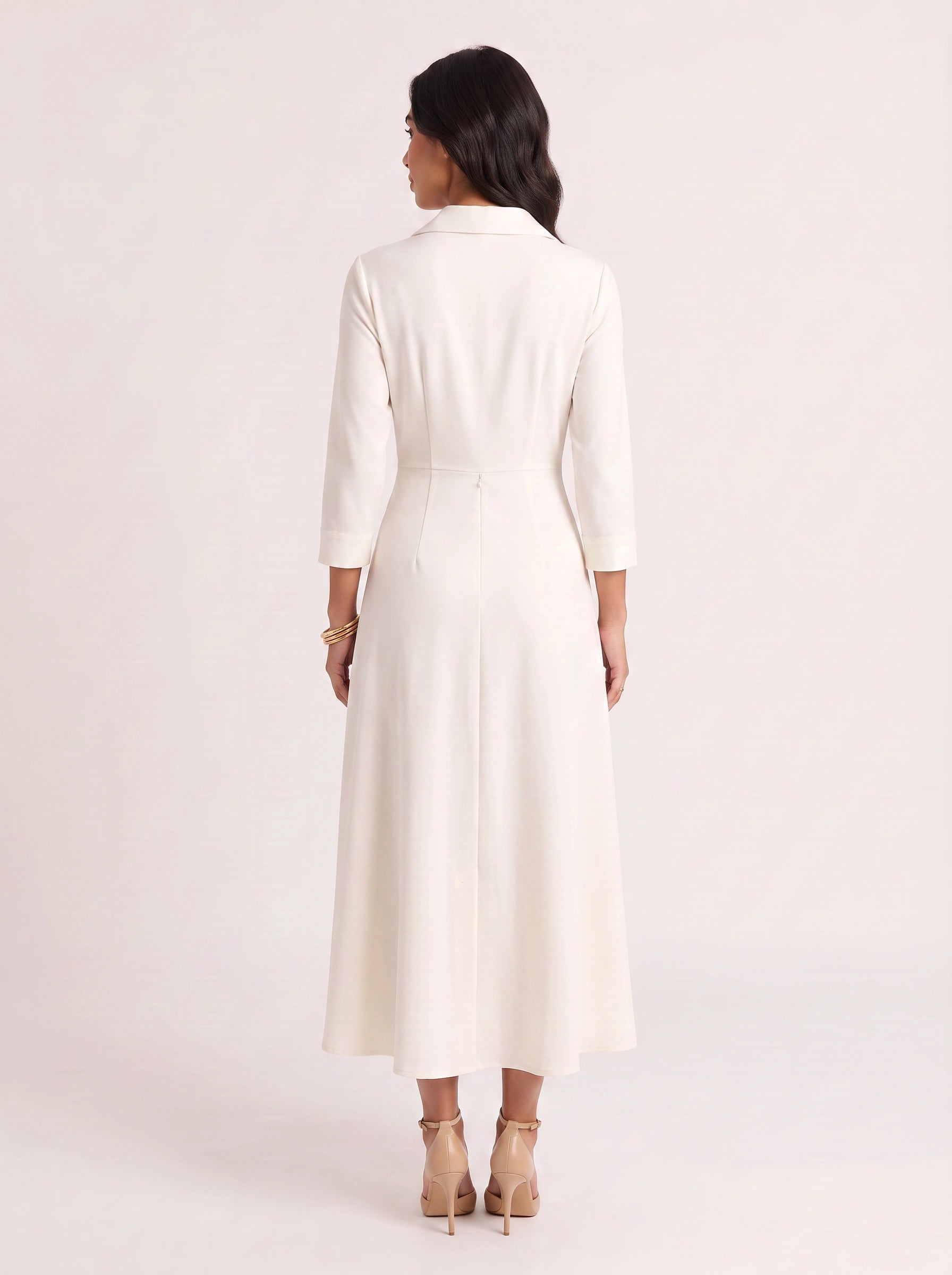 Knotora Twist-Front Shirt Midi Dress – Button-Down Collared A-Line Midi Dress Women Formal Work Office