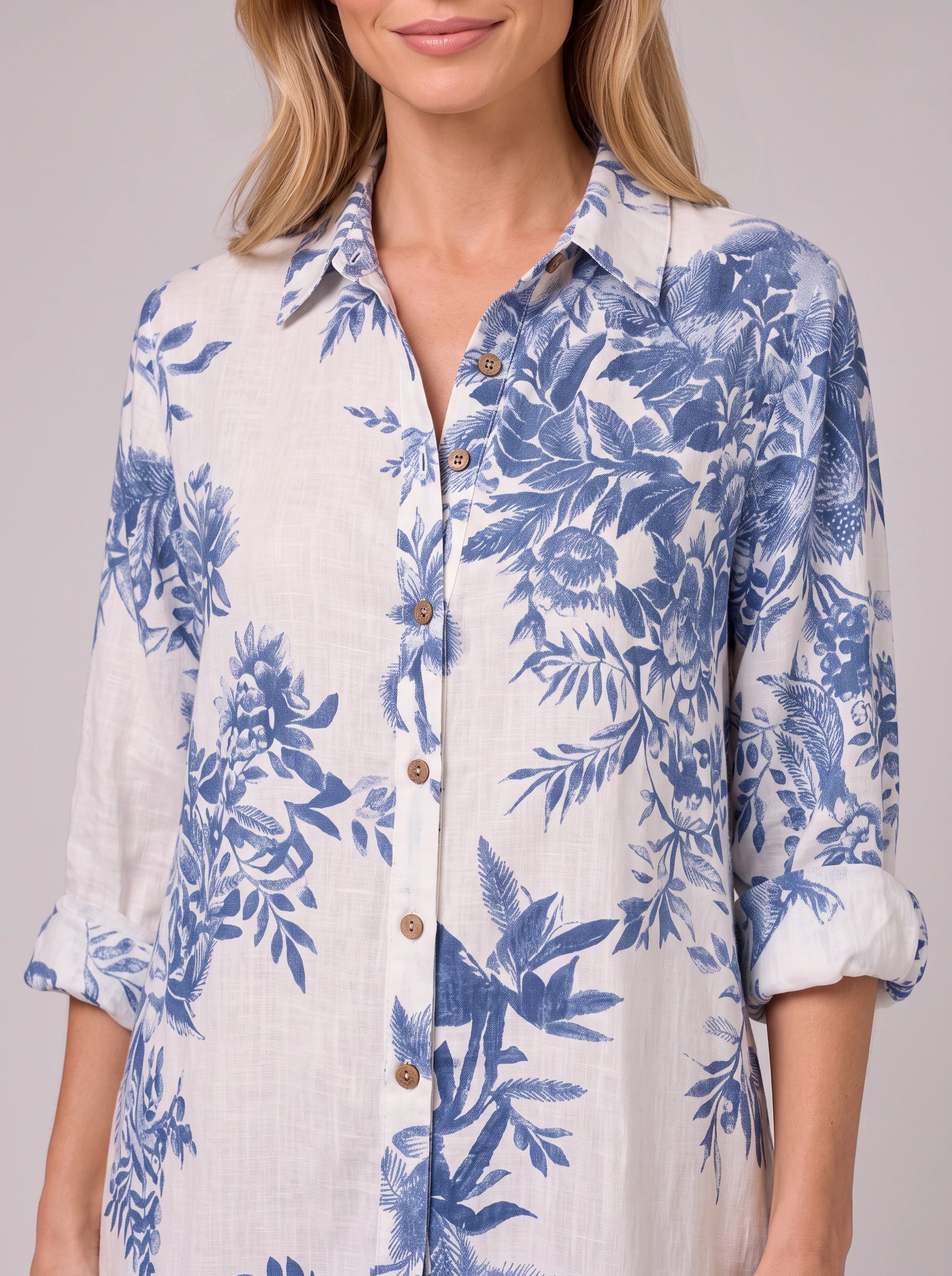 Azulora Tiered Shirt Maxi Dress – Blue White Floral Print Summer Women Sundress Casual Wedding Guest Maxi Dress
