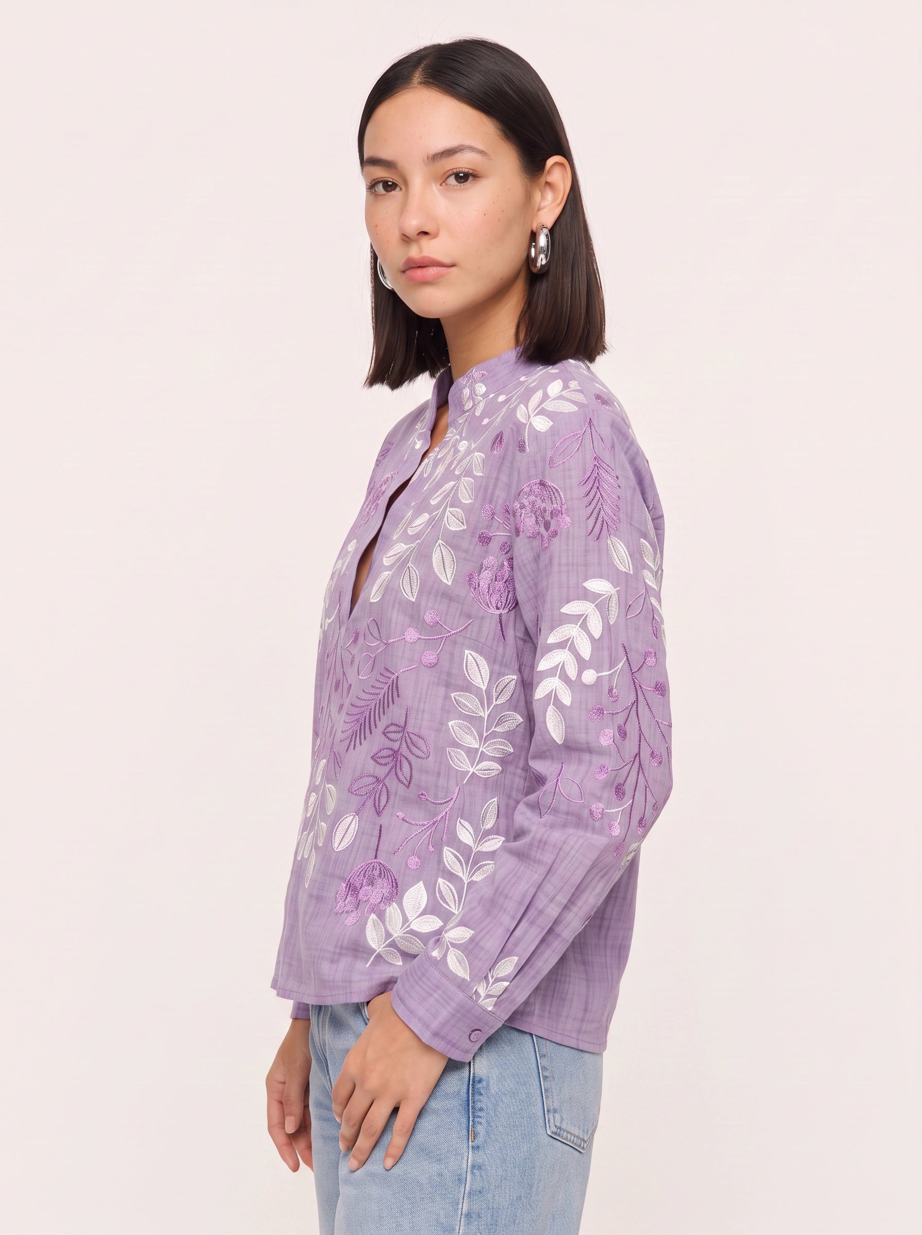 Botanica Embroidered Tunic Blouse – Women Cotton Boho Casual Shirts Tops Floral Embroidery Longline Blouse