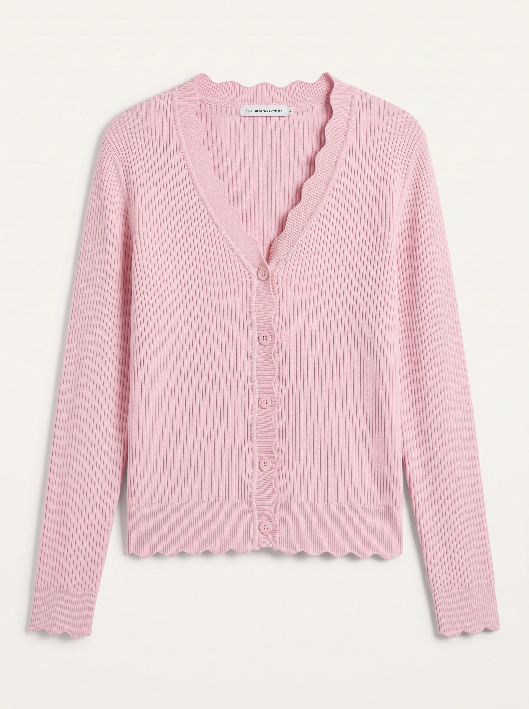 Ondabrim Scallop Edge Ribbed Cardigan – Button Front Knit Women Casual Fitted Sweater Top