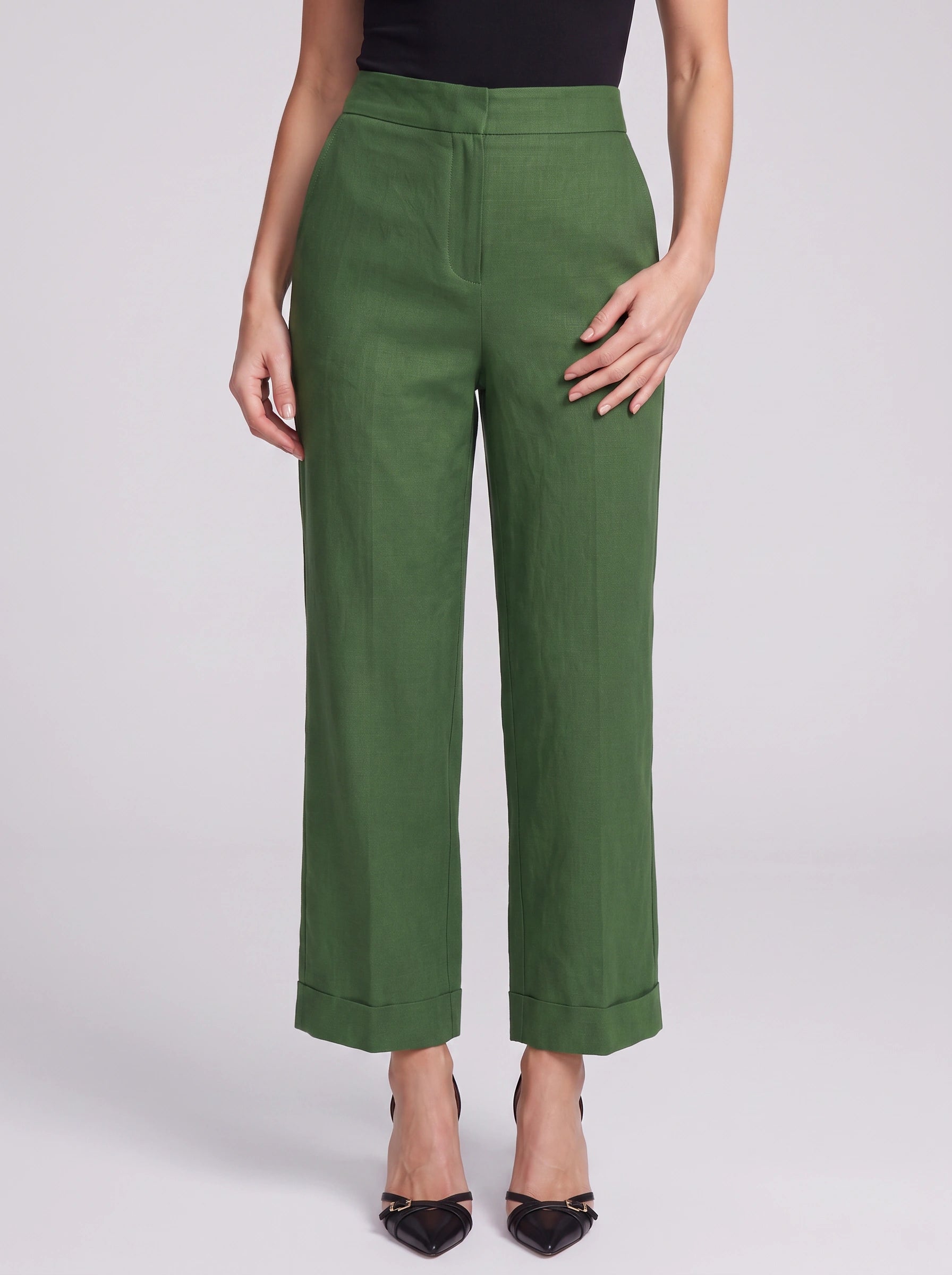 Pantalon Foldora taille haute à jambes larges – pantalon en lin pour femme, décontracté, de bureau, ajusté