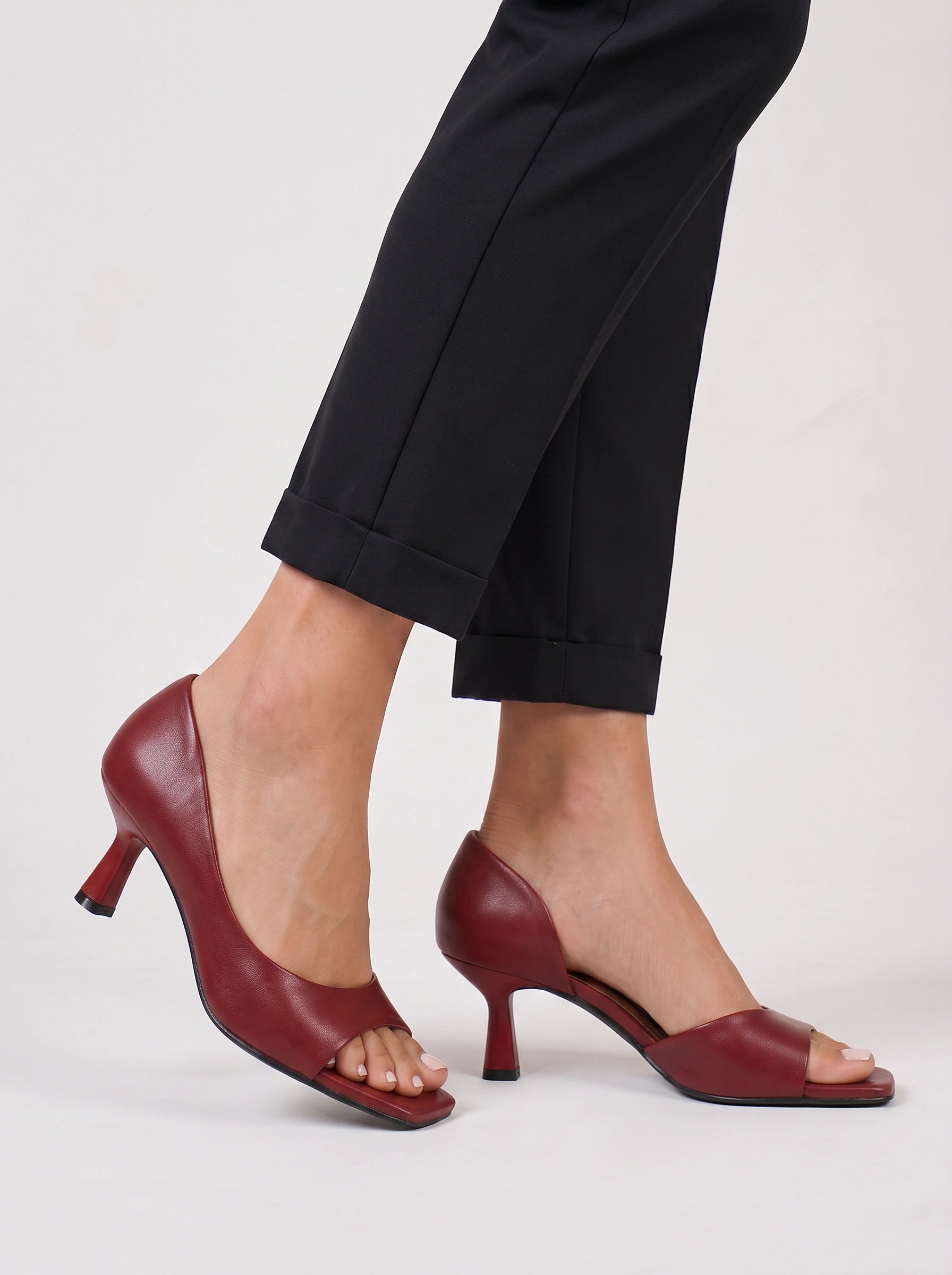 Toreva Square-Toe Kitten Heels – Women Designer Cut-Out Peep-Toe Luxury High Heels
