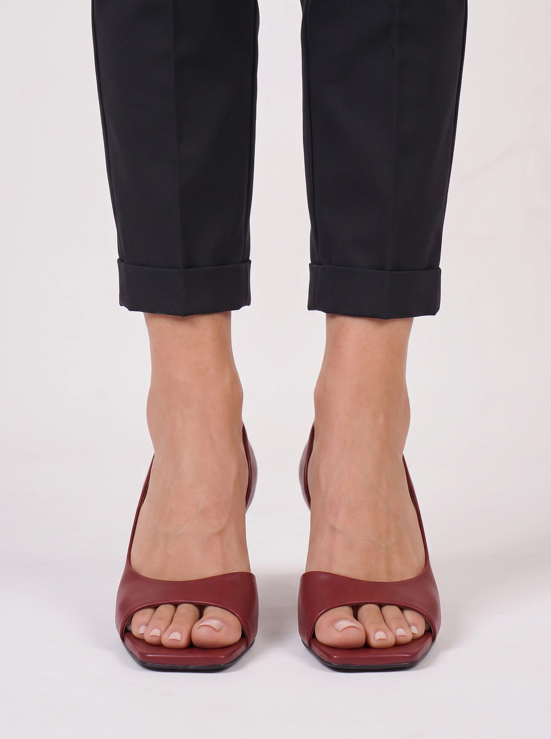 Toreva Square-Toe Kitten Heels – Women Designer Cut-Out Peep-Toe Luxury High Heels