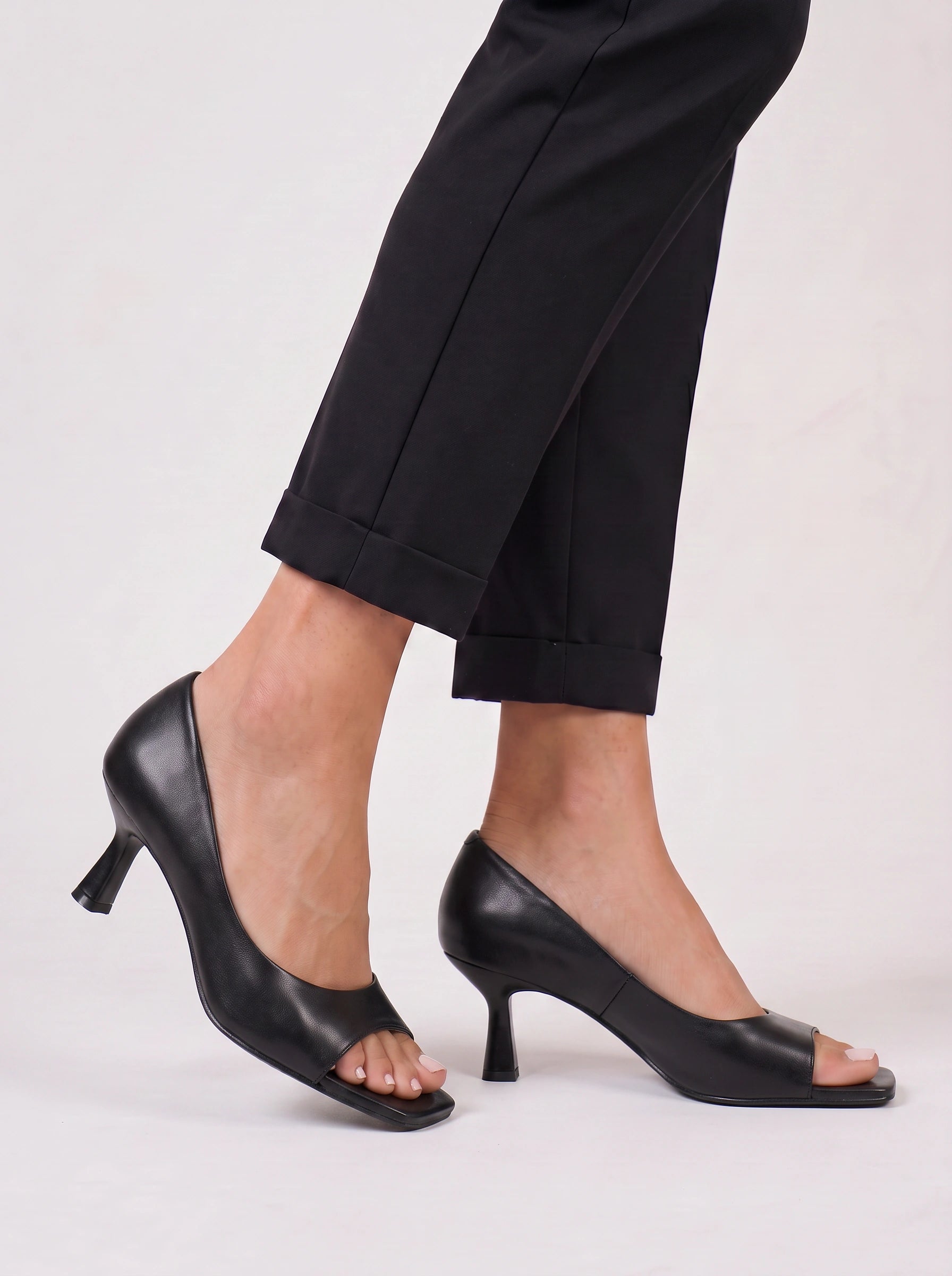 Toreva Square-Toe Kitten Heels – Women Designer Cut-Out Peep-Toe Luxury High Heels