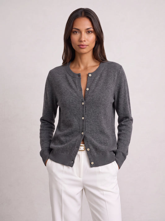 Grisnova Button-Front Ribbed Cardigan – Women Knit Sweater Crew Neck Office Casual Everyday Classic Cardigan