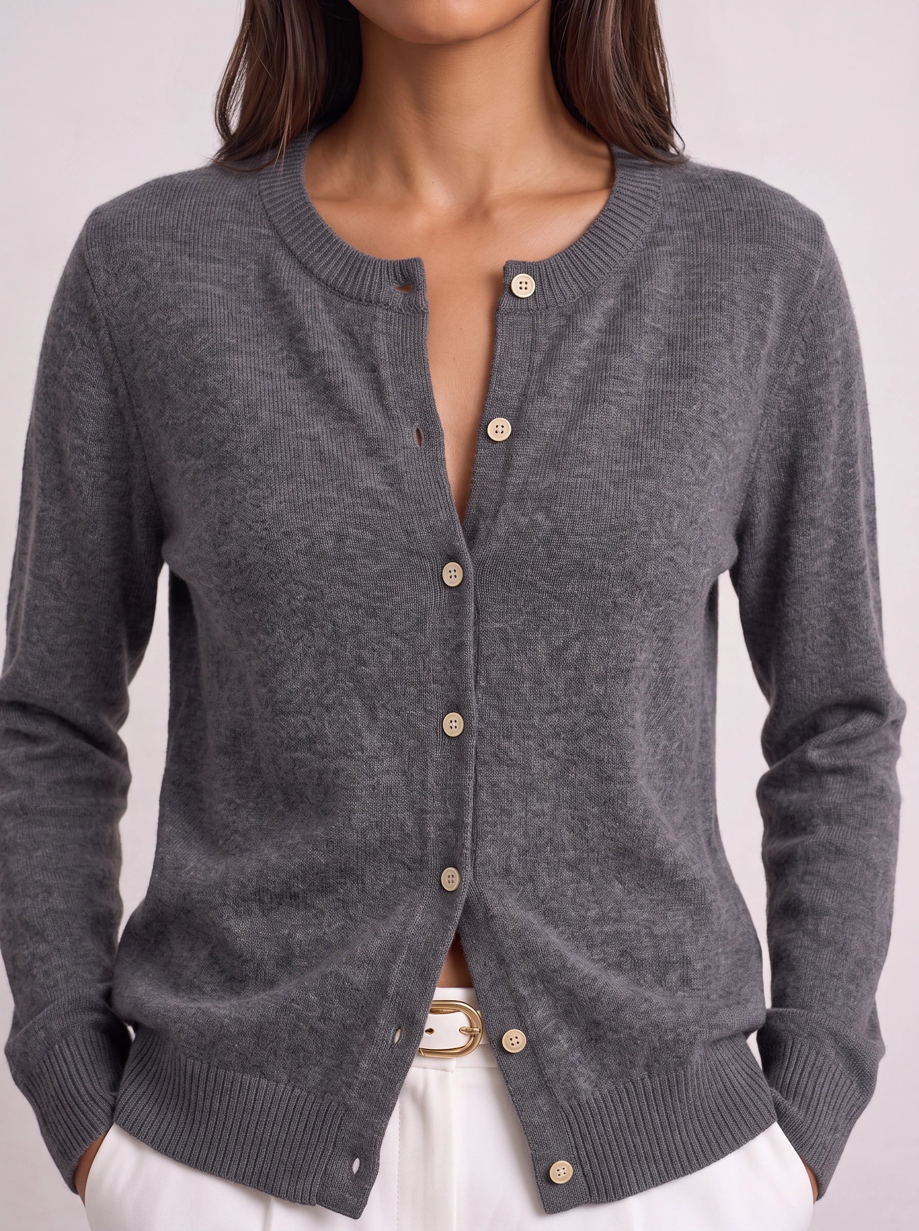 Grisnova Button-Front Ribbed Cardigan – Women Knit Sweater Crew Neck Office Casual Everyday Classic Cardigan