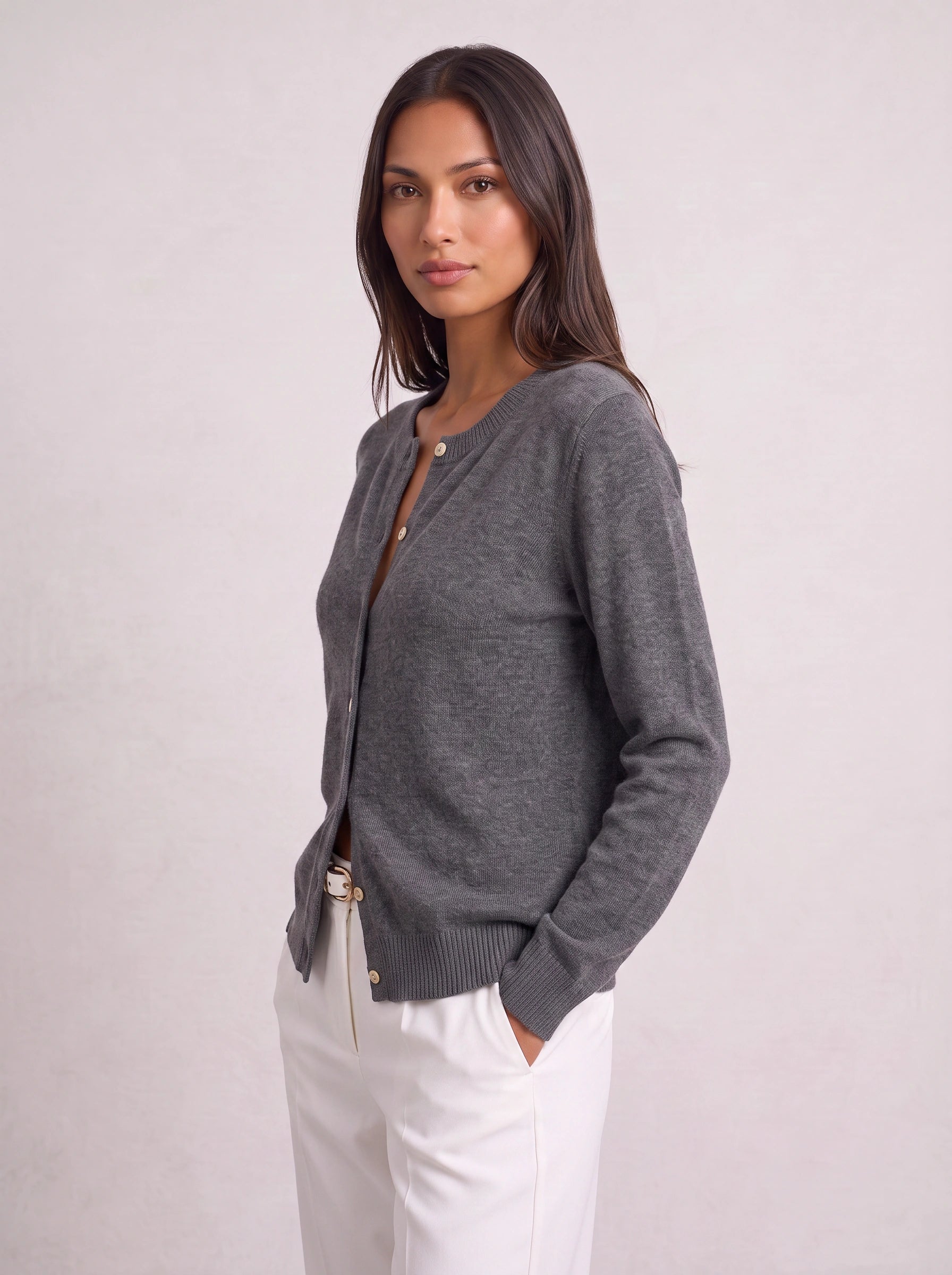 Grisnova Button-Front Ribbed Cardigan – Women Knit Sweater Crew Neck Office Casual Everyday Classic Cardigan