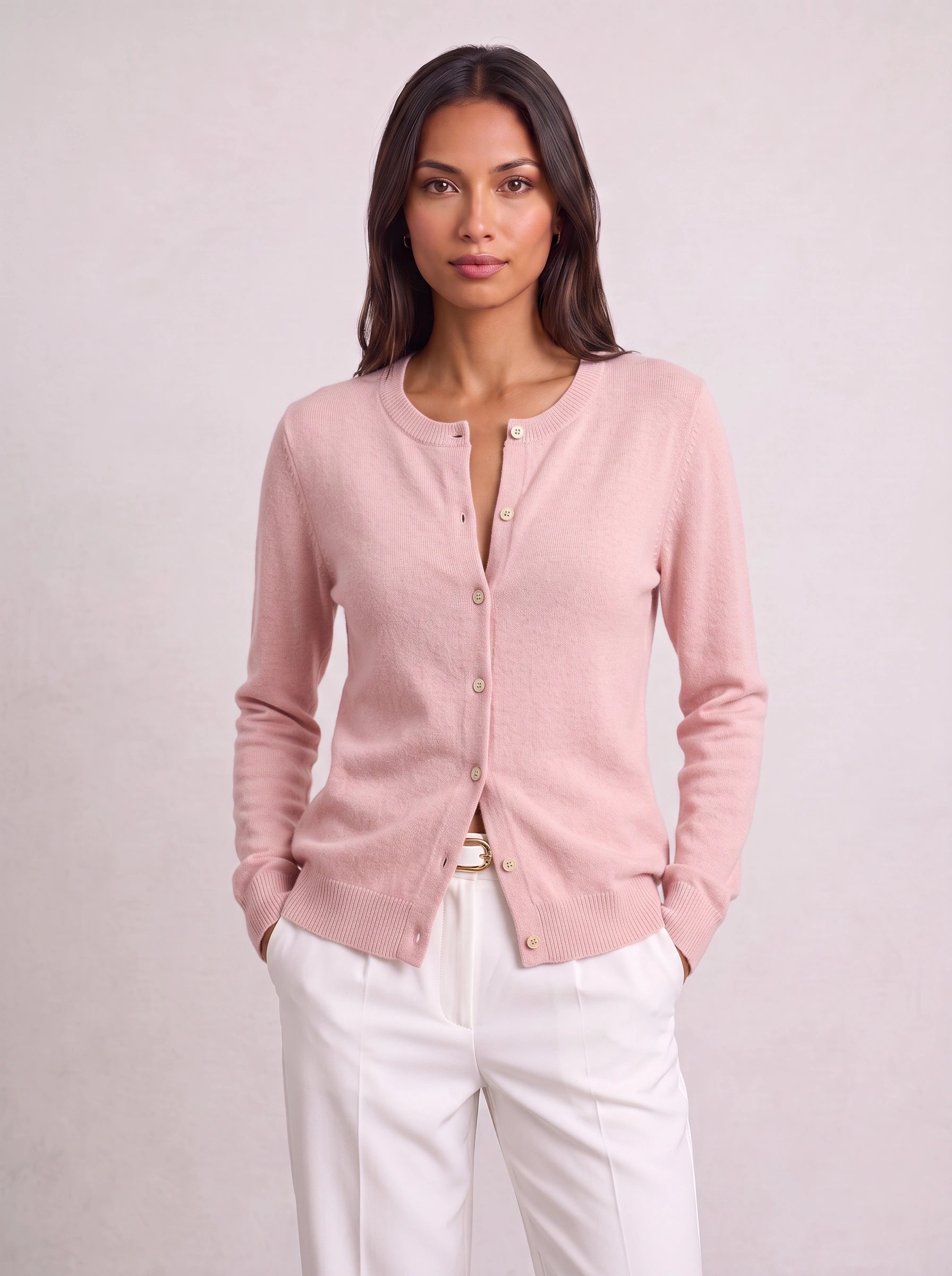 Grisnova Button-Front Ribbed Cardigan – Women Knit Sweater Crew Neck Office Casual Everyday Classic Cardigan