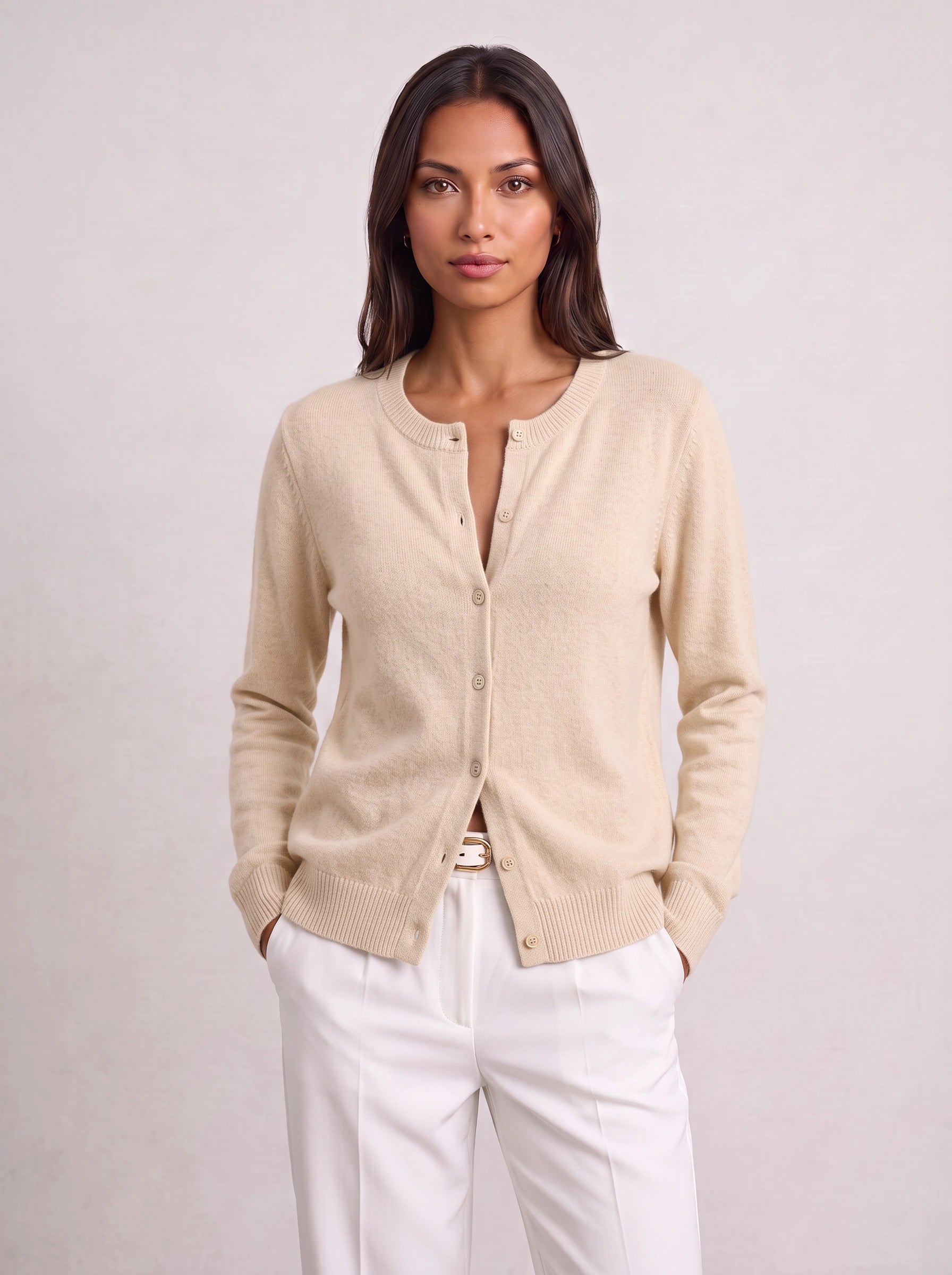 Grisnova Button-Front Ribbed Cardigan – Women Knit Sweater Crew Neck Office Casual Everyday Classic Cardigan