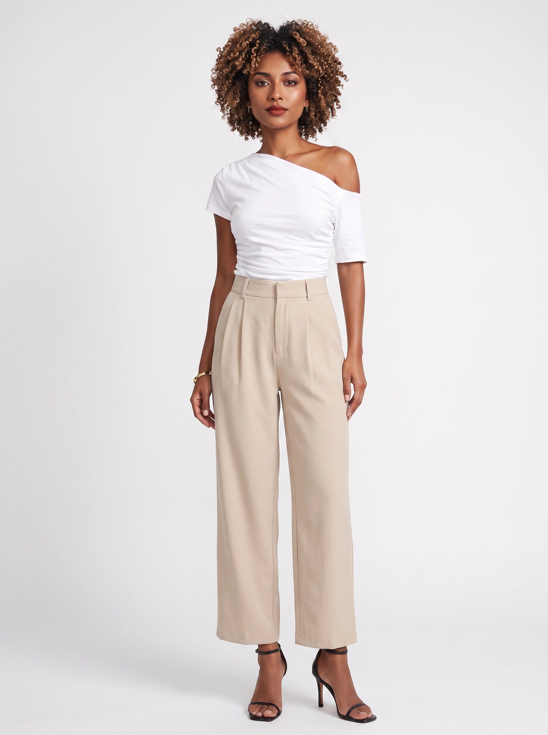 Pliesse High-Waist Wide-Leg Pants – Women Tailored Pleated Trousers Office Smart Casual Winter Pants
