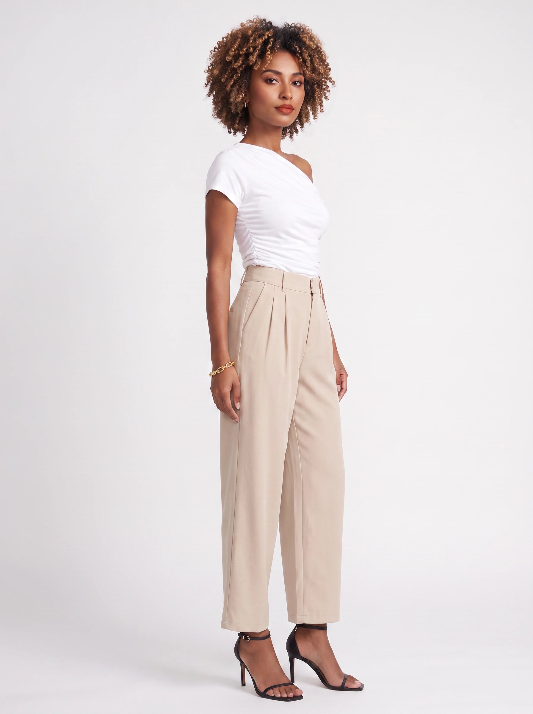 Pliesse High-Waist Wide-Leg Pants – Women Tailored Pleated Trousers Office Smart Casual Winter Pants