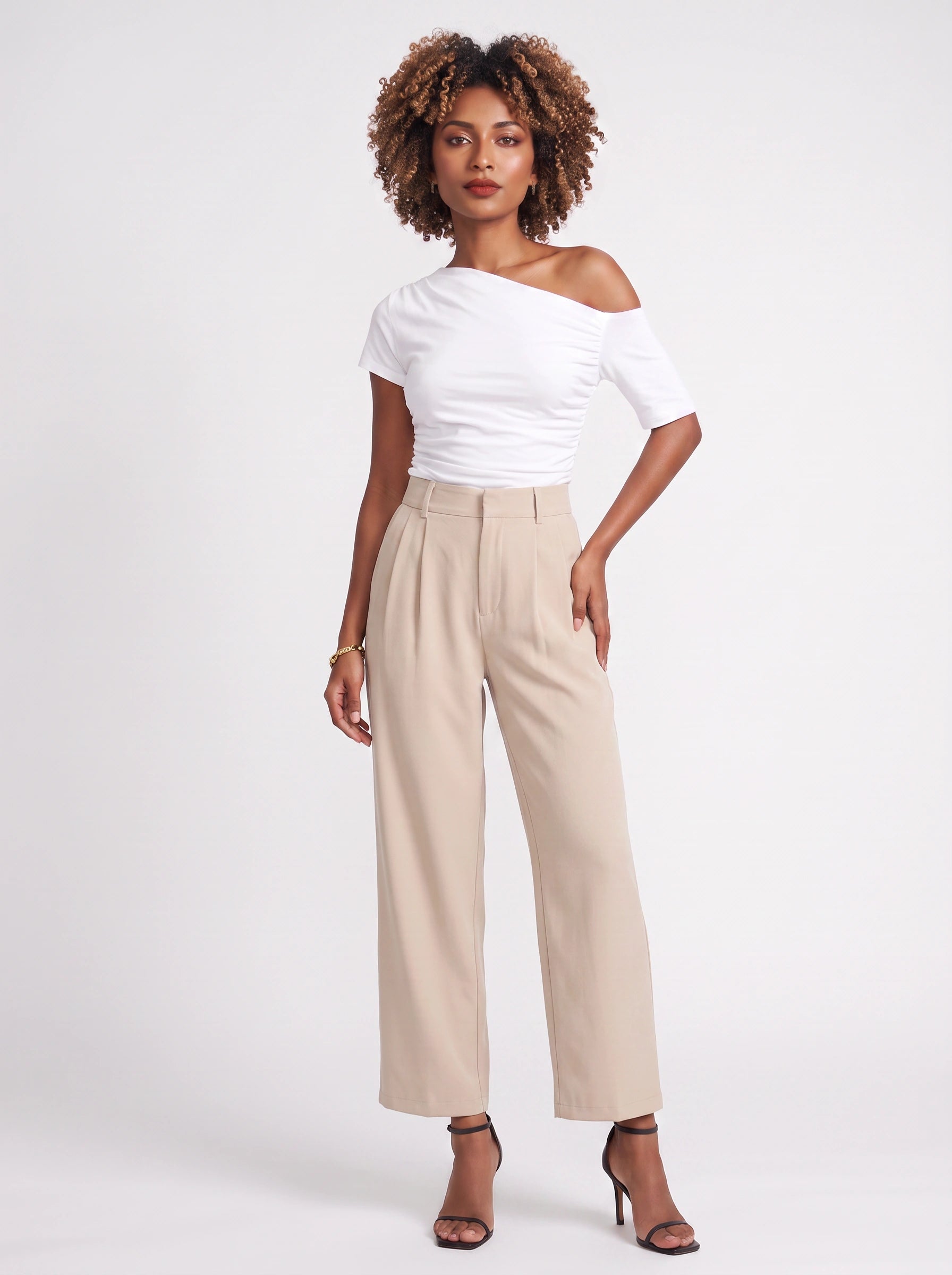Pliesse High-Waist Wide-Leg Pants – Women Tailored Pleated Trousers Office Smart Casual Winter Pants