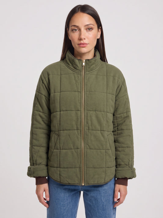 Merewyn Quilted Puffer Jacket – Women Funnel Neck Zip Front Casual Winter Outerwear Coat