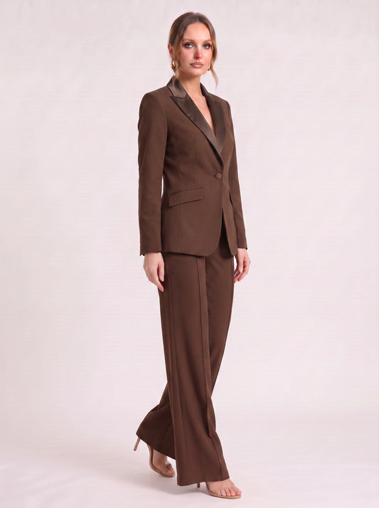 Terrana Single-Button Blazer Trouser Set – Women Tailored Office Workwear Wide-Leg Two-Piece Suit